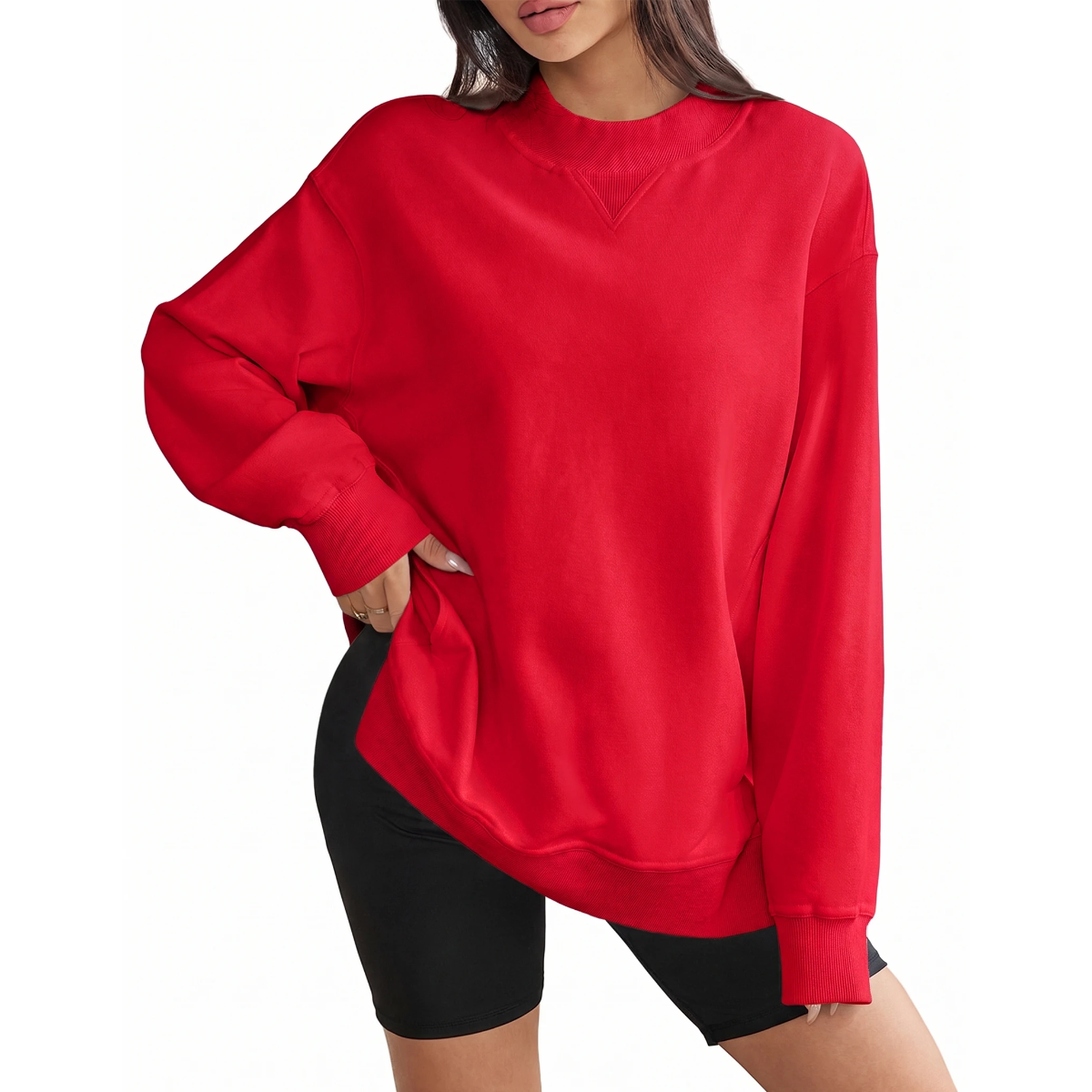 Florboom Women's Long Oversized Sweatshirts Mock Neck Pullover Long Sleeve Side Split Tops with Pocket