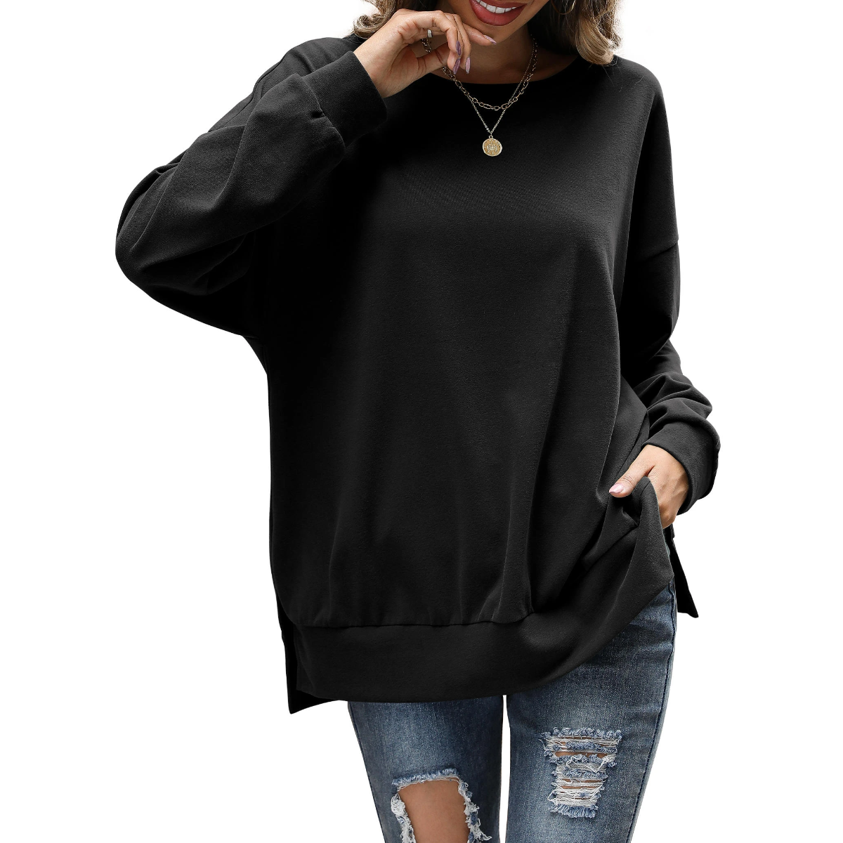 Florboom Womens Oversized Sweatshirts Crew Neck Long Sleeve Tunic Top