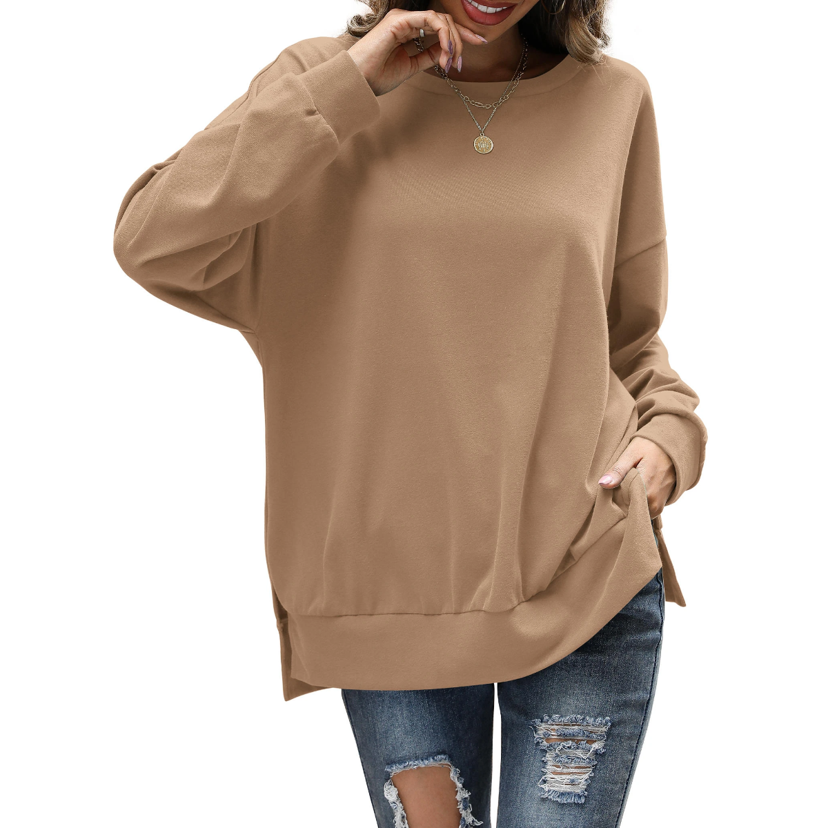 Florboom Womens Oversized Sweatshirts Crew Neck Long Sleeve Tunic Top