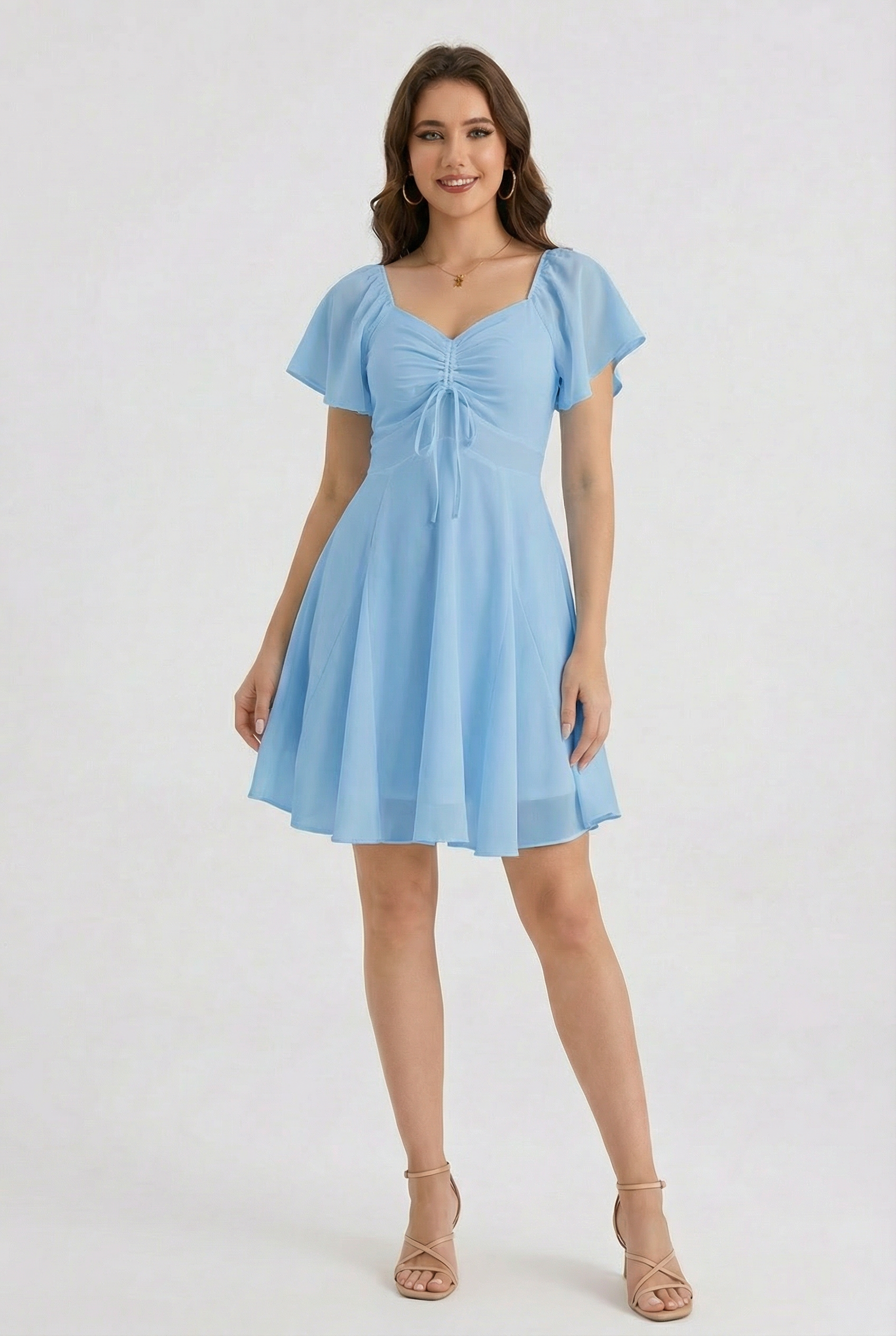 Florboom Women's Summer Sweetheart Neckline Drawstring Dress