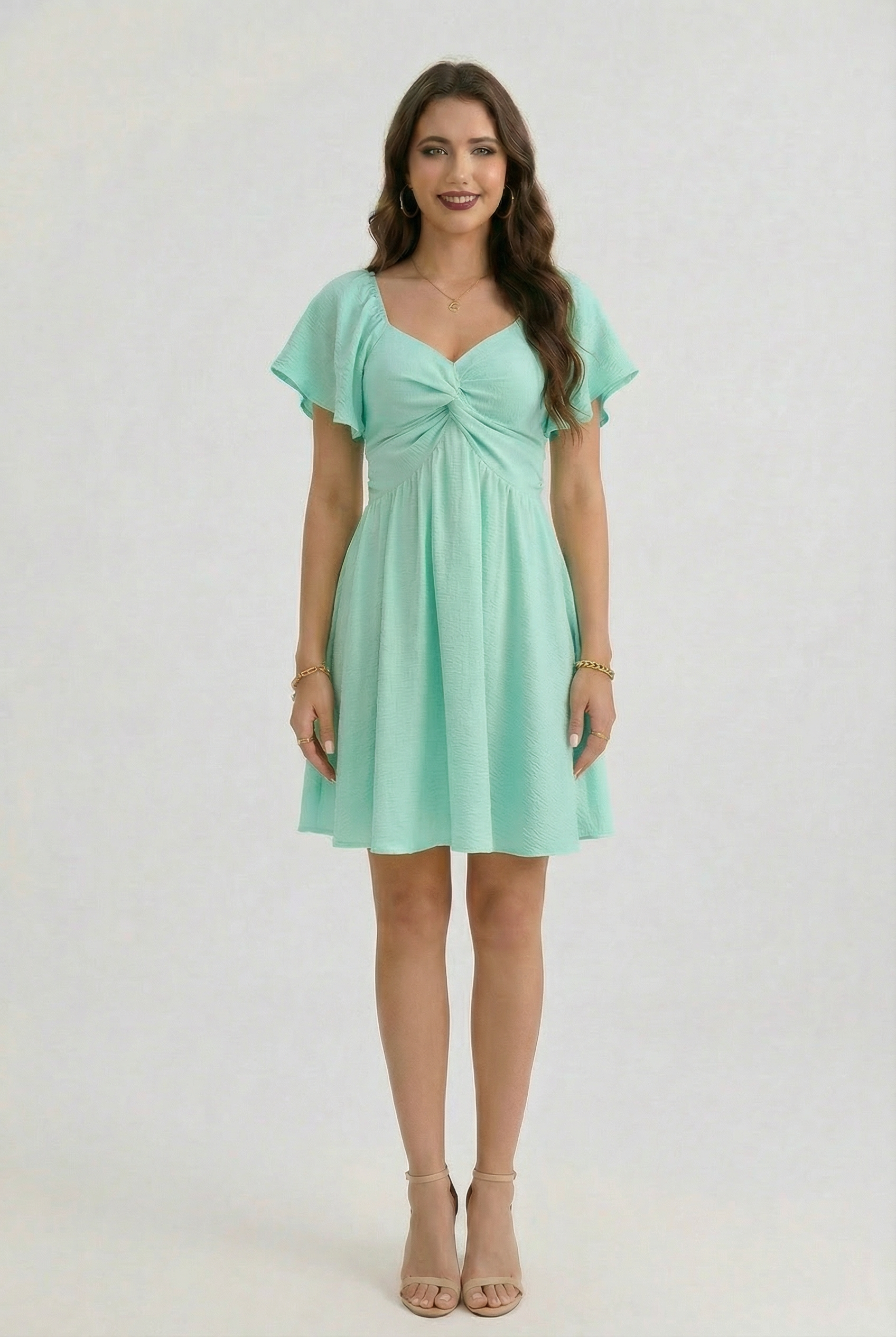 Florboom Women's Sweetheart Knot Front Dress Flutter Sleeve Tie Back