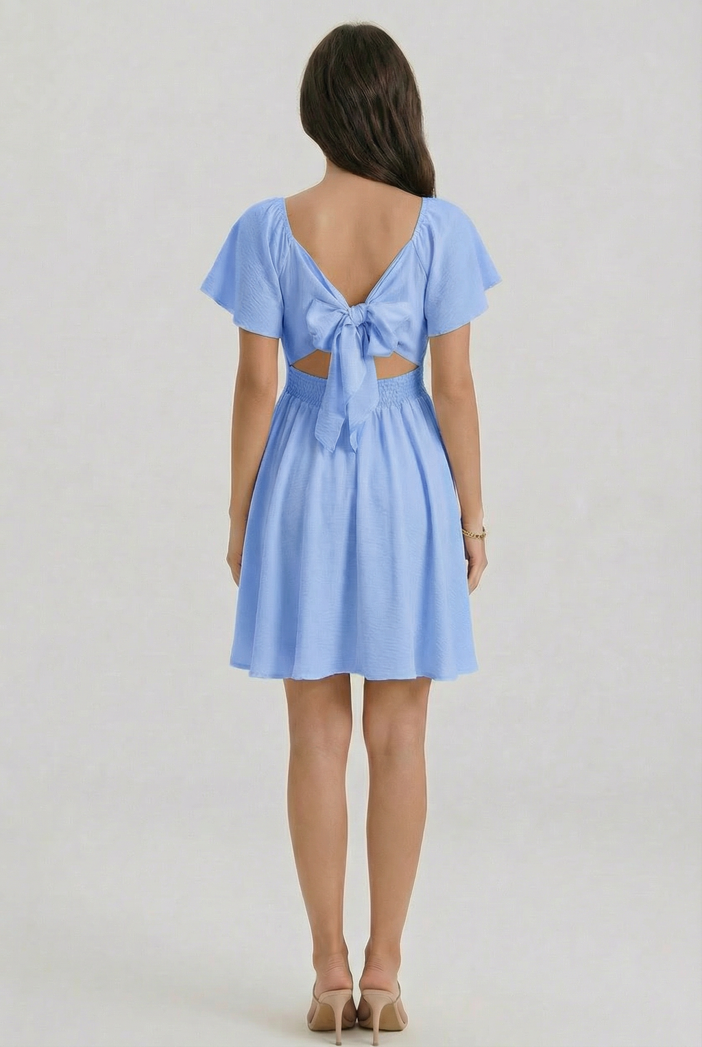 Florboom Women's Sweetheart Knot Front Dress Flutter Sleeve Tie Back