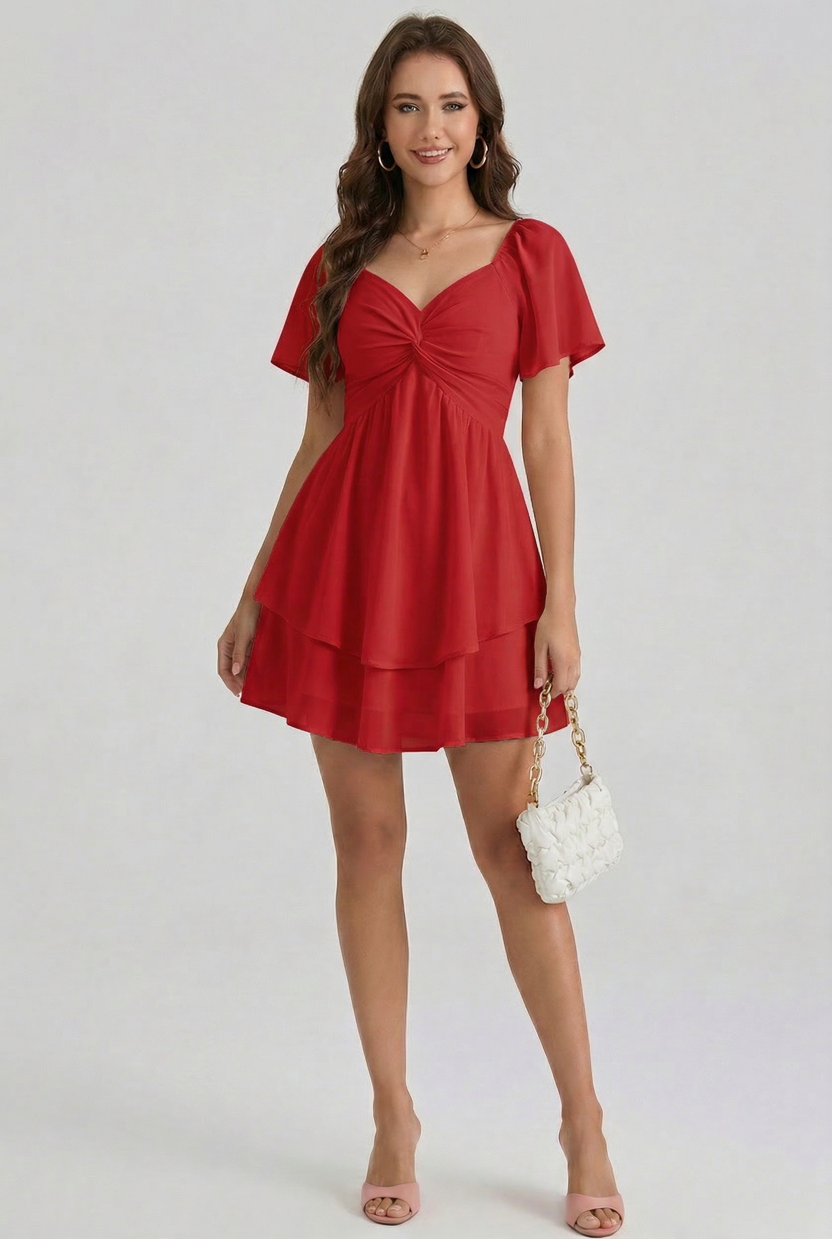 Florboom Women's Sweetheart Knot Front Dress Boho Chiffon Mini Dresses