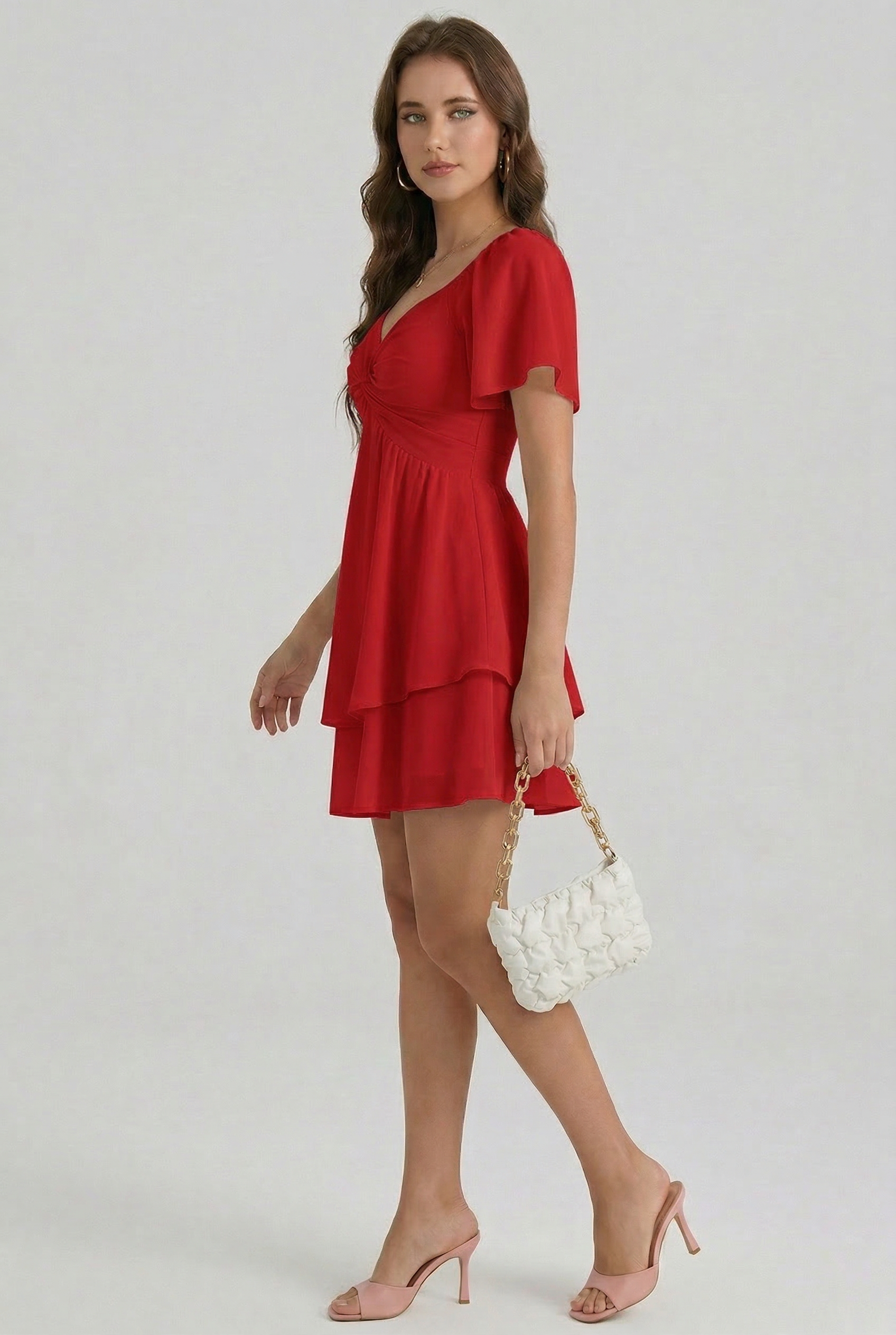 Florboom Women's Sweetheart Knot Front Dress Boho Chiffon Mini Dresses