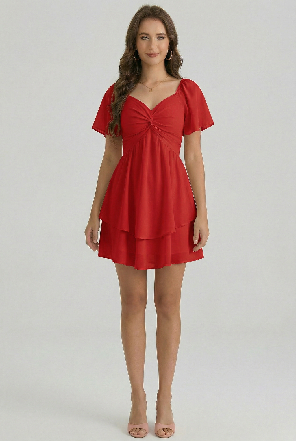 Florboom Women's Sweetheart Knot Front Dress Boho Chiffon Mini Dresses