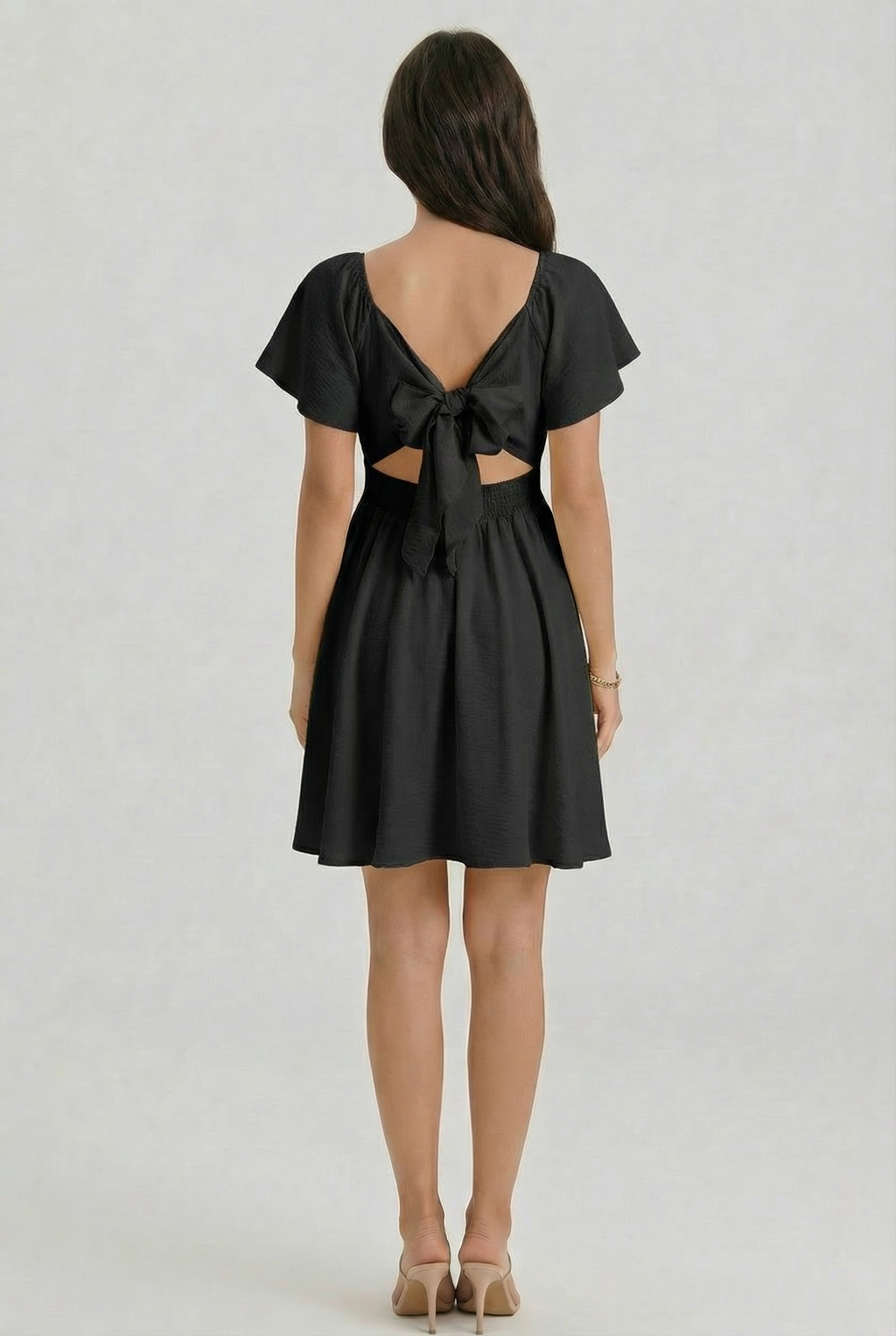 Florboom Women's Sweetheart Knot Front Dress Flutter Sleeve Tie Back