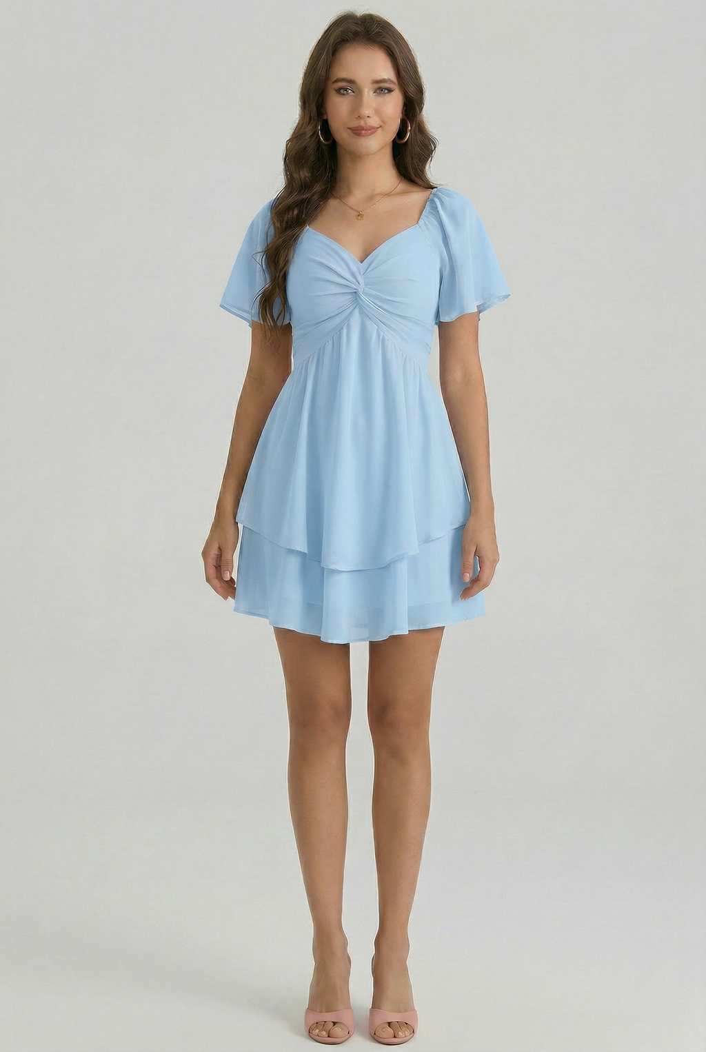 Florboom Women's Sweetheart Knot Front Dress Boho Chiffon Mini Dresses