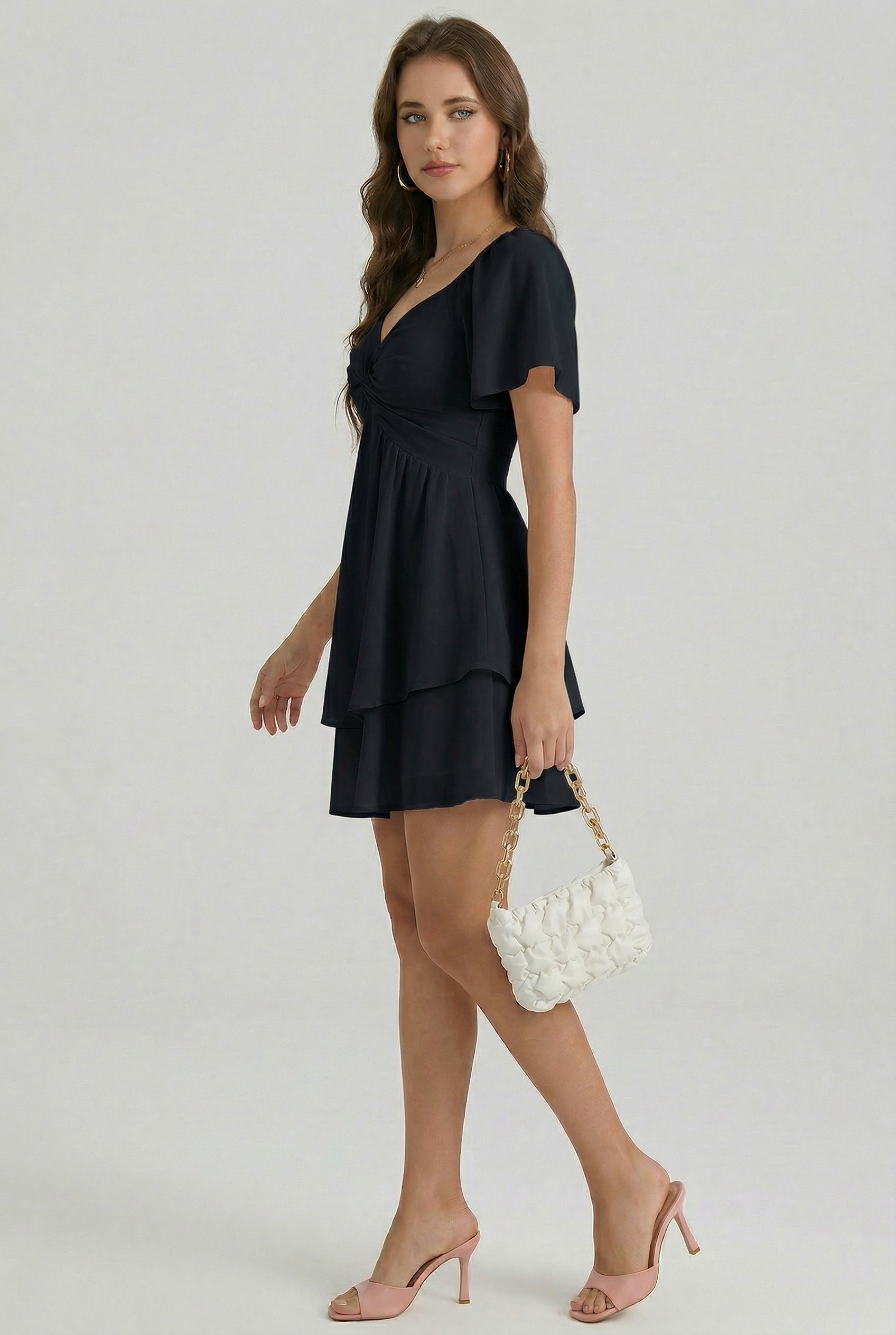Florboom Women's Sweetheart Knot Front Dress Boho Chiffon Mini Dresses