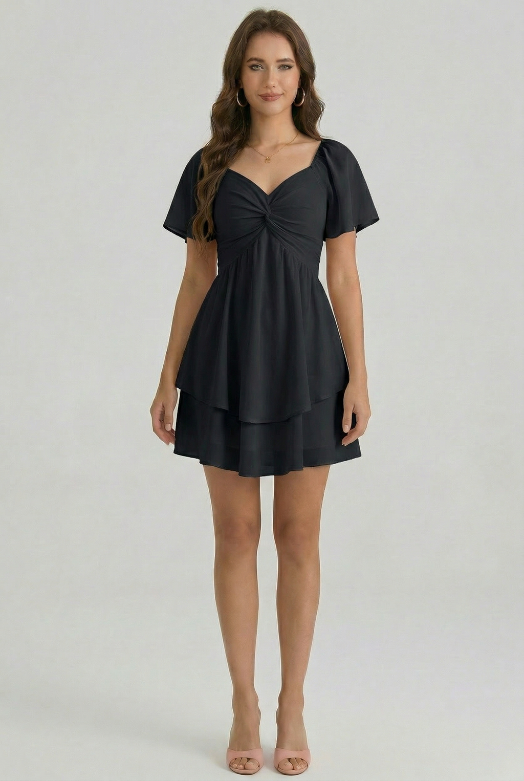 Florboom Women's Sweetheart Knot Front Dress Boho Chiffon Mini Dresses