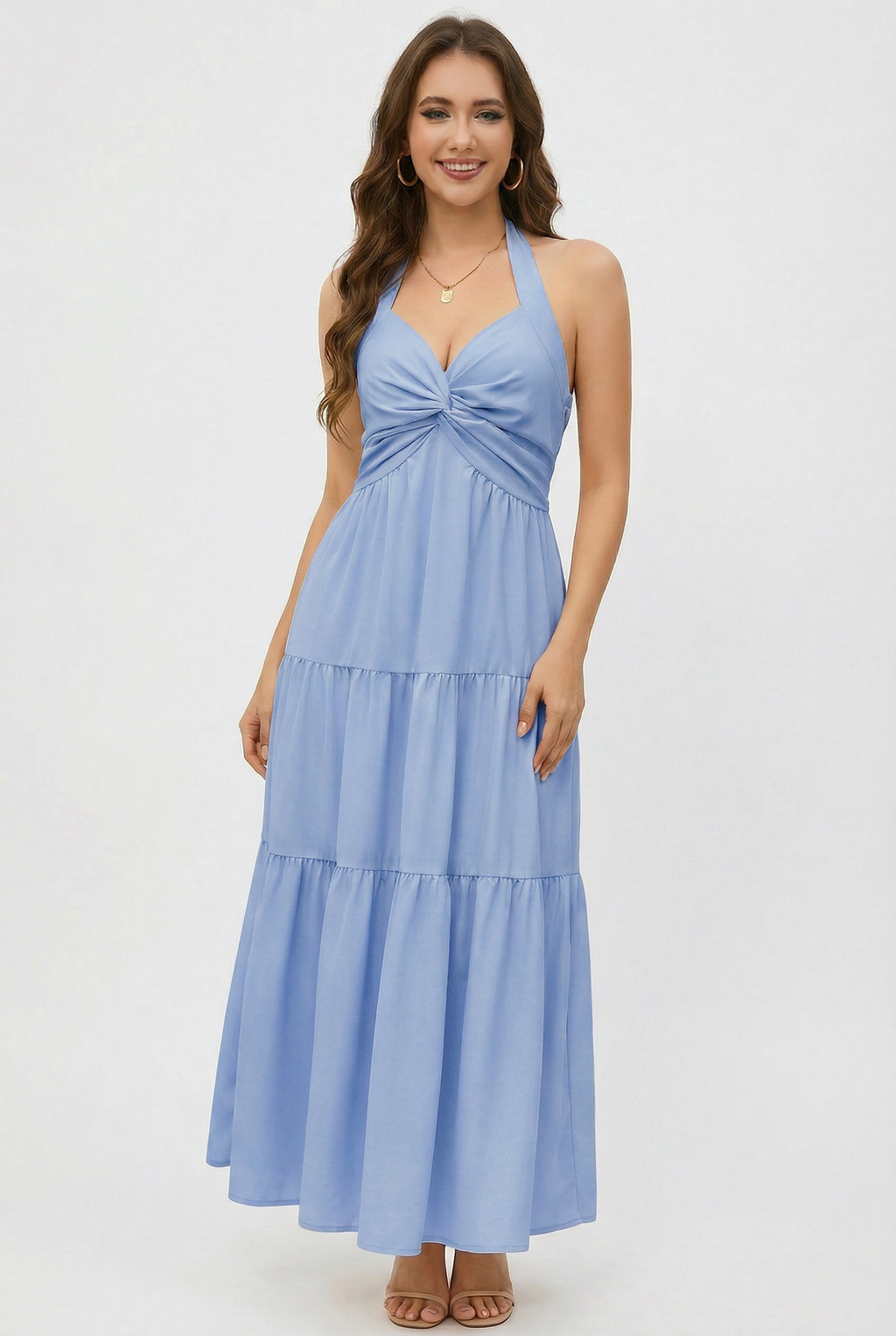 Florboom Women's Summer Halter Maxi Dresses Smocked Back Sundress