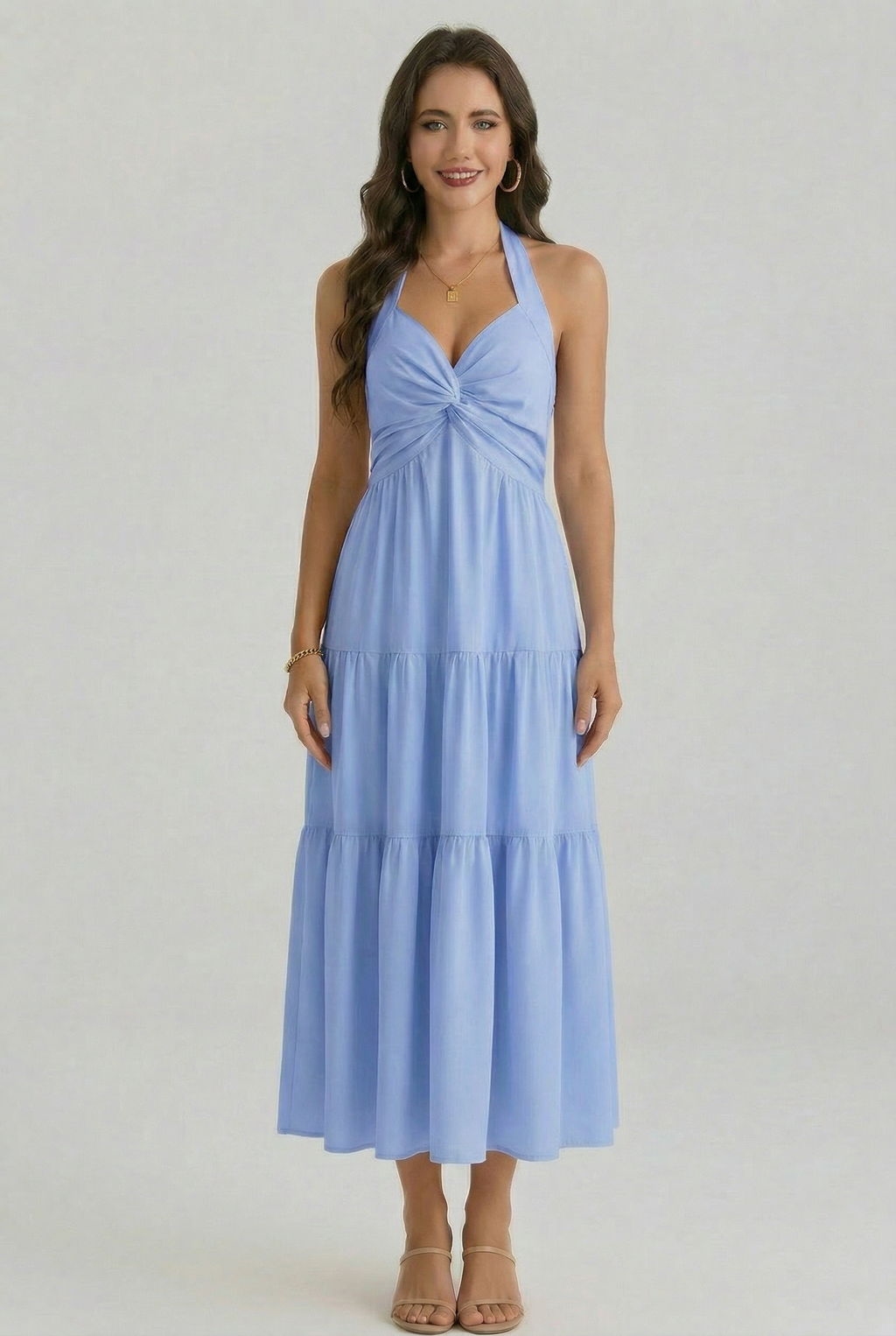 Florboom Women's Summer Halter Maxi Dresses Smocked Back Sundress