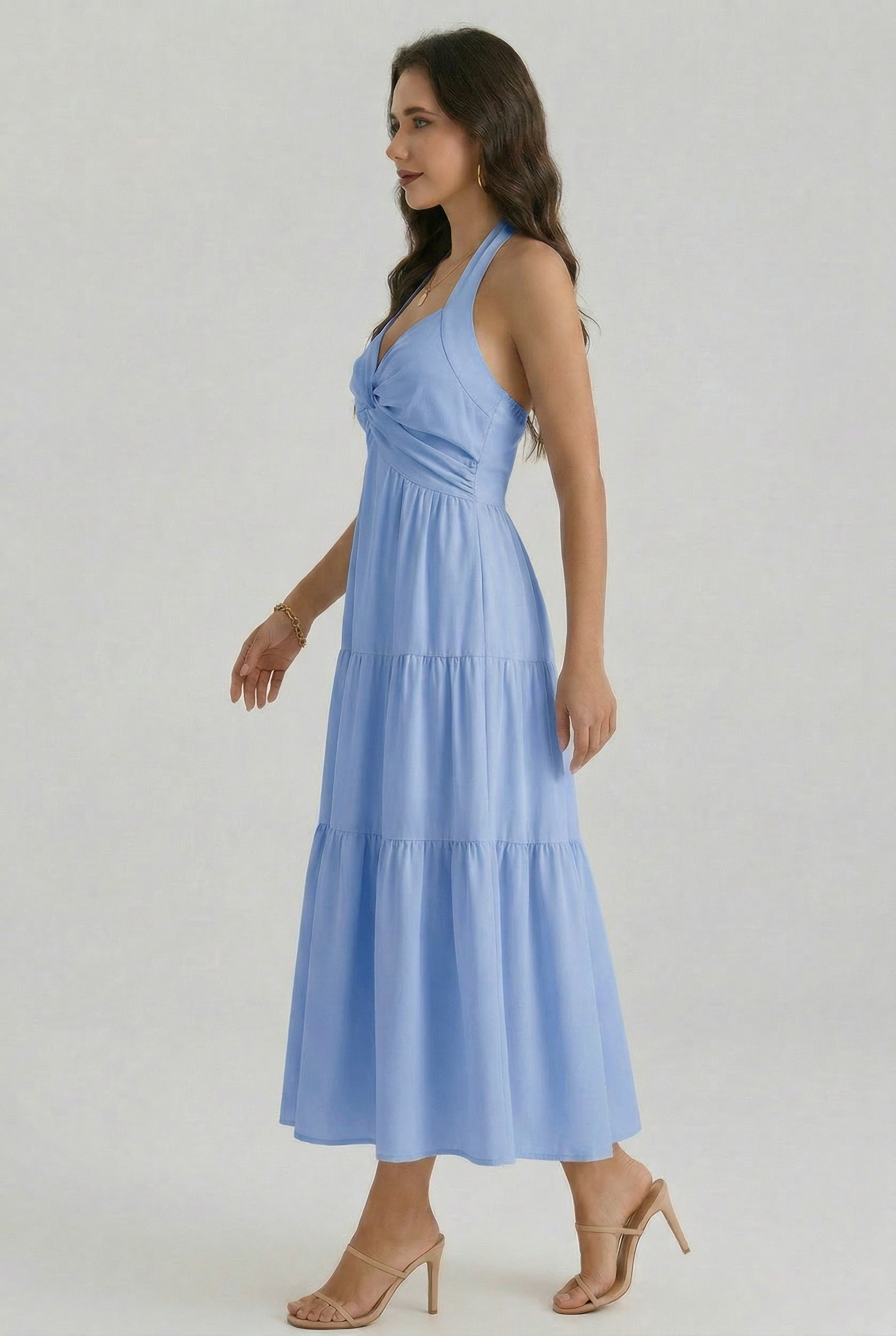 Florboom Women's Summer Halter Maxi Dresses Smocked Back Sundress
