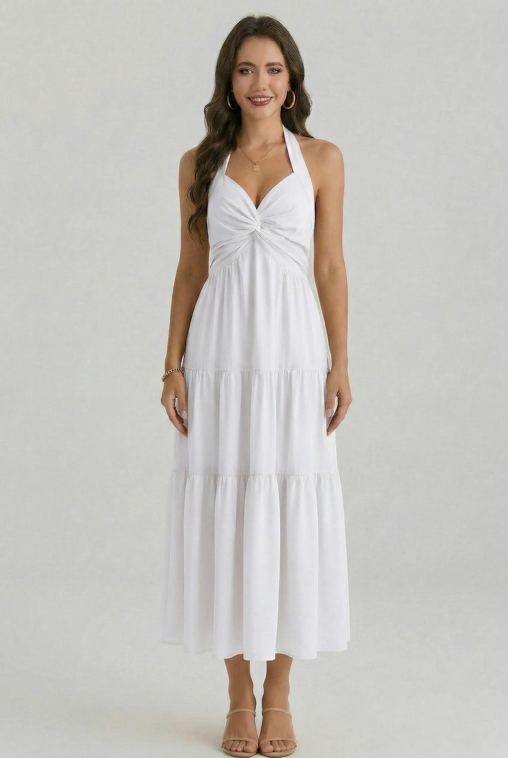 Florboom Women's Summer Halter Maxi Dresses Smocked Back Sundress