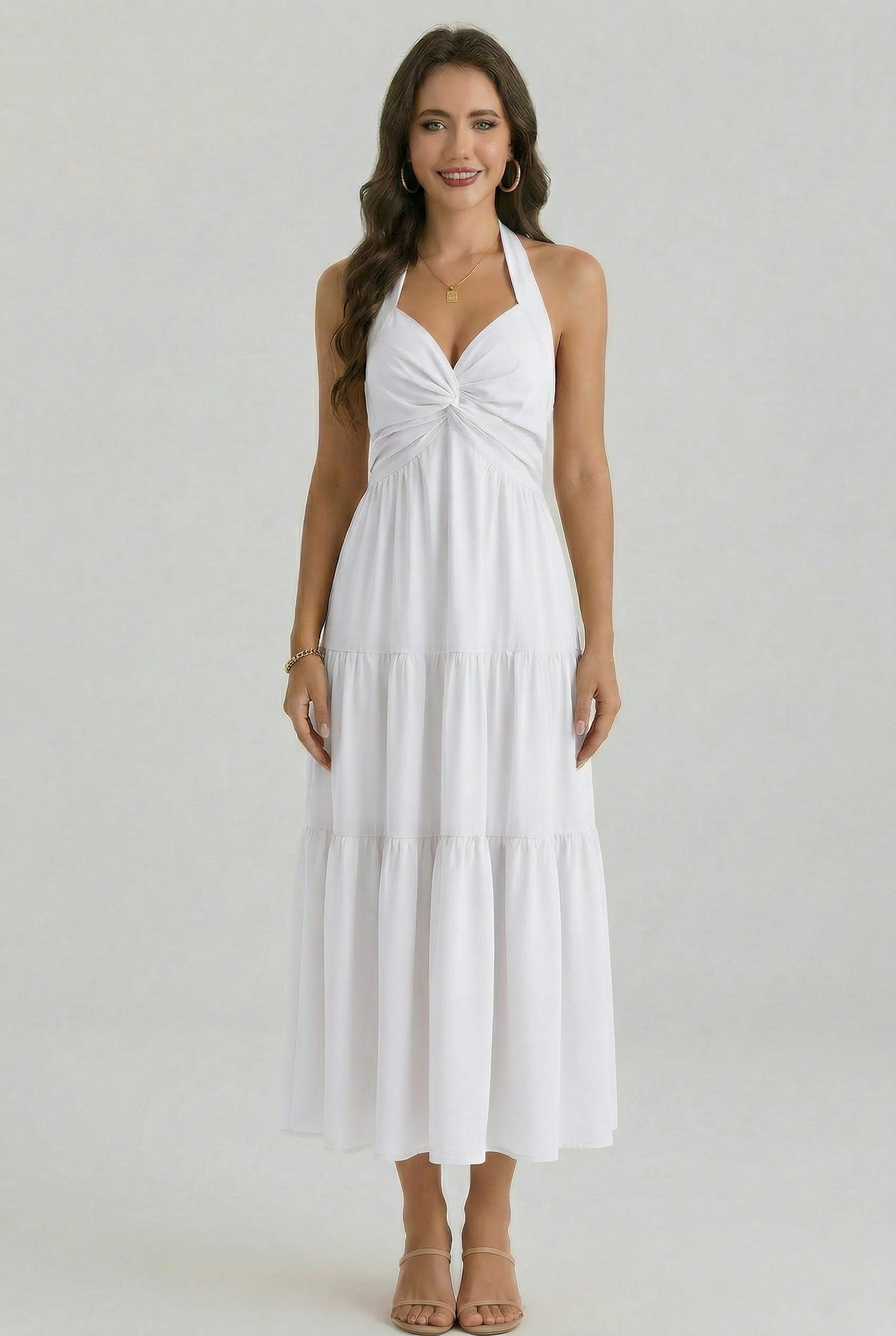 Florboom Women's Summer Halter Maxi Dresses Smocked Back Sundress