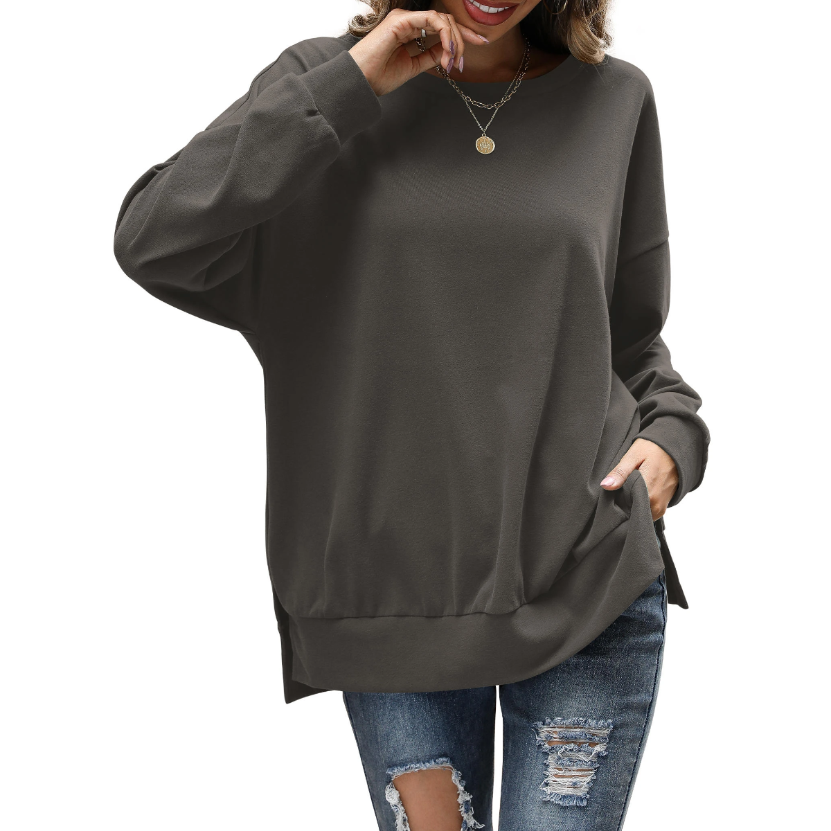 Florboom Womens Oversized Sweatshirts Crew Neck Long Sleeve Tunic Top
