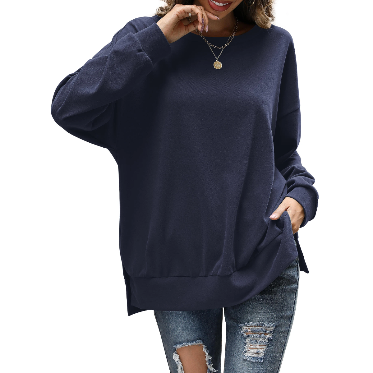 Florboom Womens Oversized Sweatshirts Crew Neck Long Sleeve Tunic Top