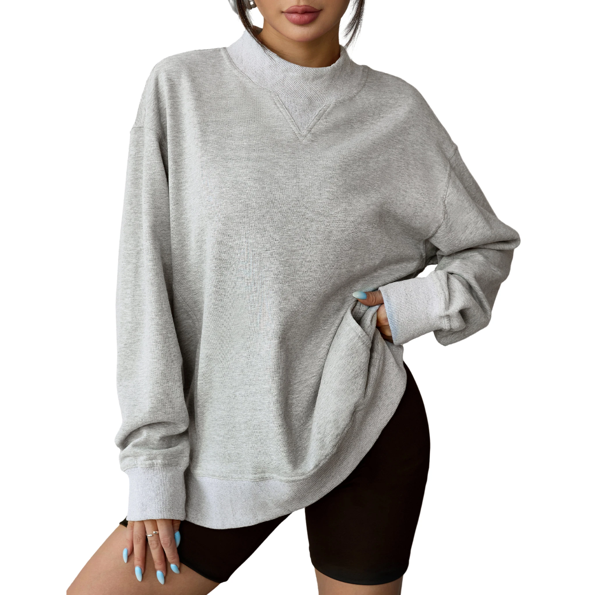 Florboom Women's Long Oversized Sweatshirts Mock Neck Pullover Long Sleeve Side Split Tops with Pocket