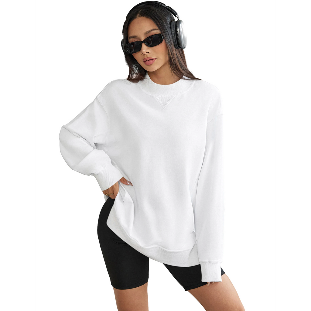 Florboom Women's Long Oversized Sweatshirts Mock Neck Pullover Long Sleeve Side Split Tops with Pocket