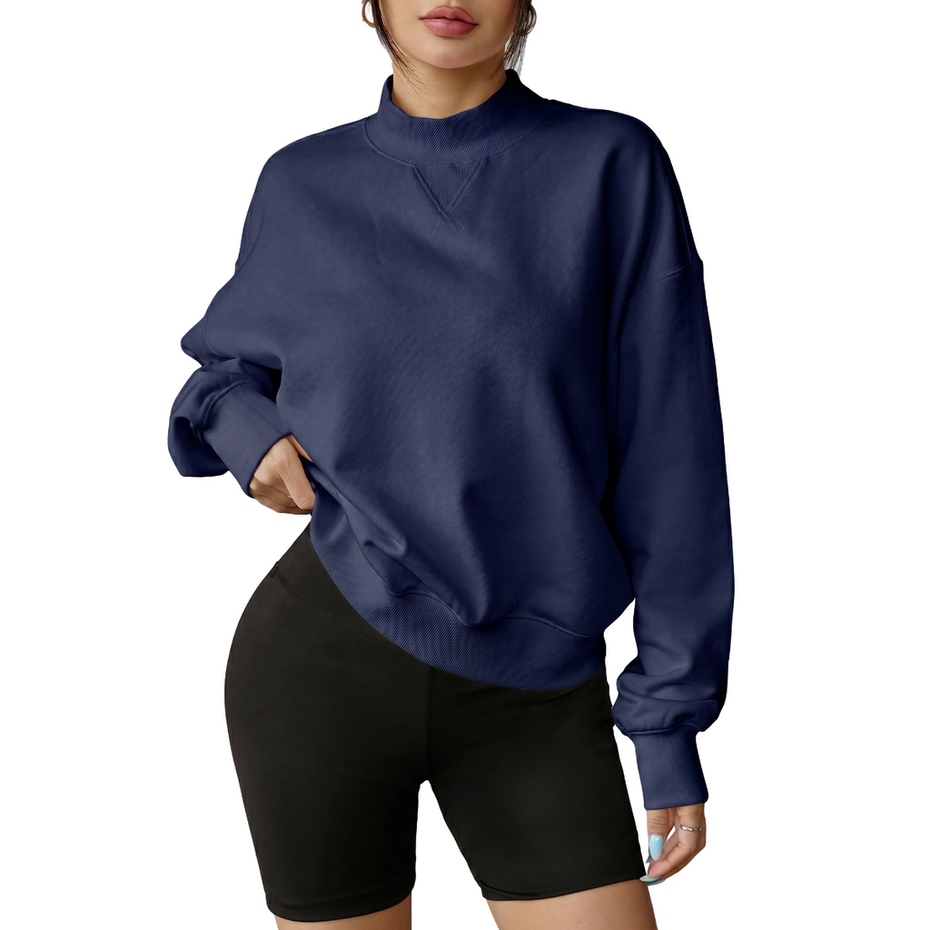 Florboom Women's Cropped Mock Neck Sweatshirt 85% Cotton Relaxed Fit Pullover Fall Top
