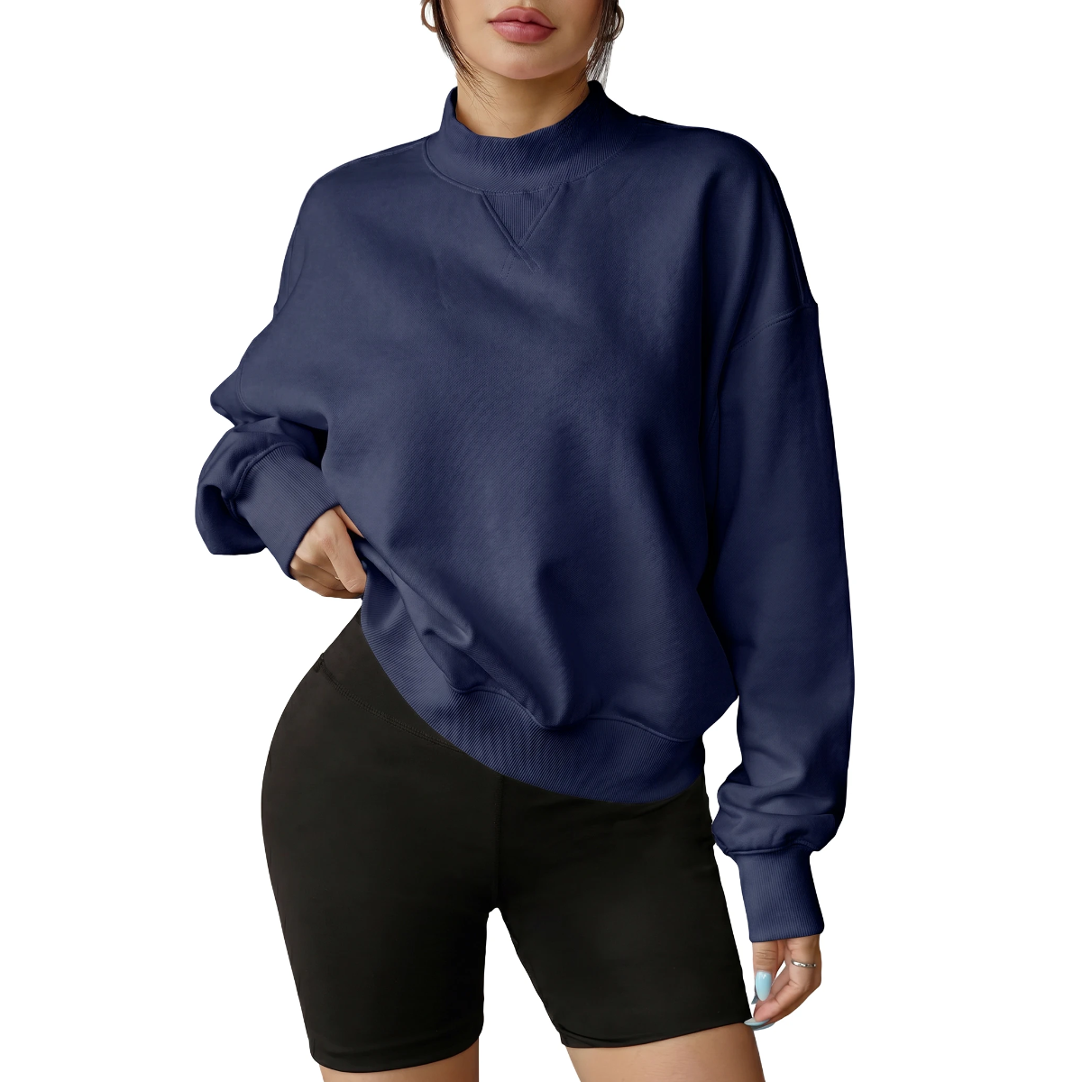 Florboom Women's Cropped Mock Neck Sweatshirt 85% Cotton Relaxed Fit Pullover Fall Top