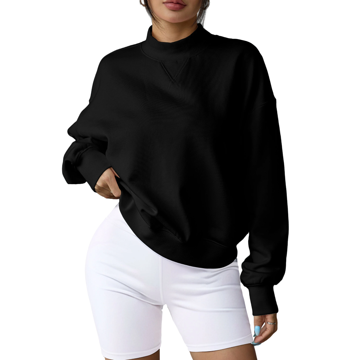 Florboom Women's Cropped Mock Neck Sweatshirt 85% Cotton Relaxed Fit Pullover Fall Top