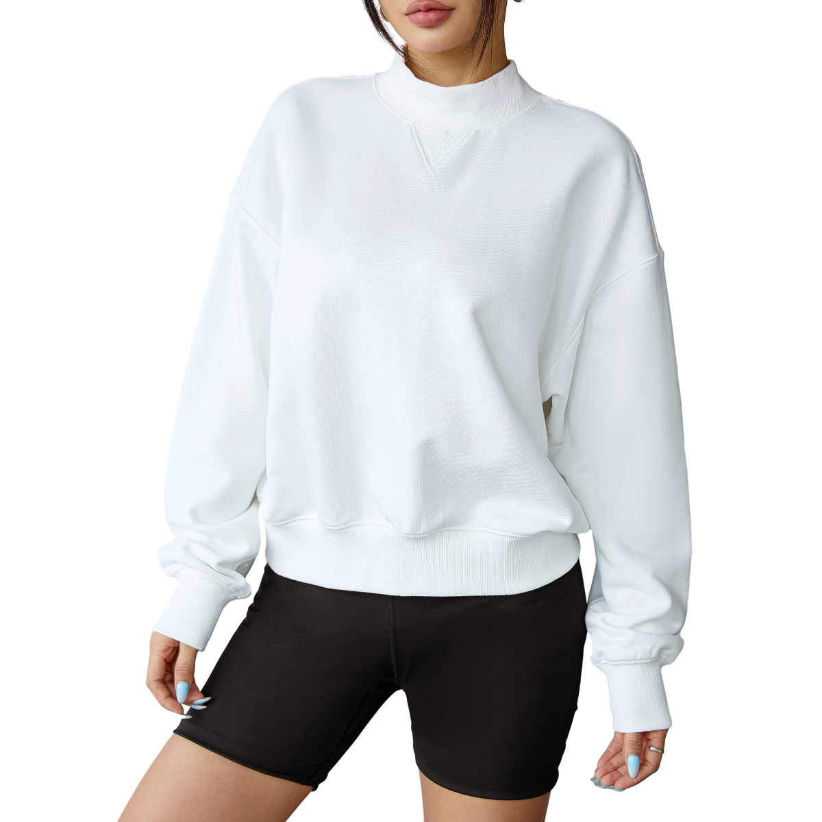 Florboom Women's Cropped Mock Neck Sweatshirt 85% Cotton Relaxed Fit Pullover Fall Top