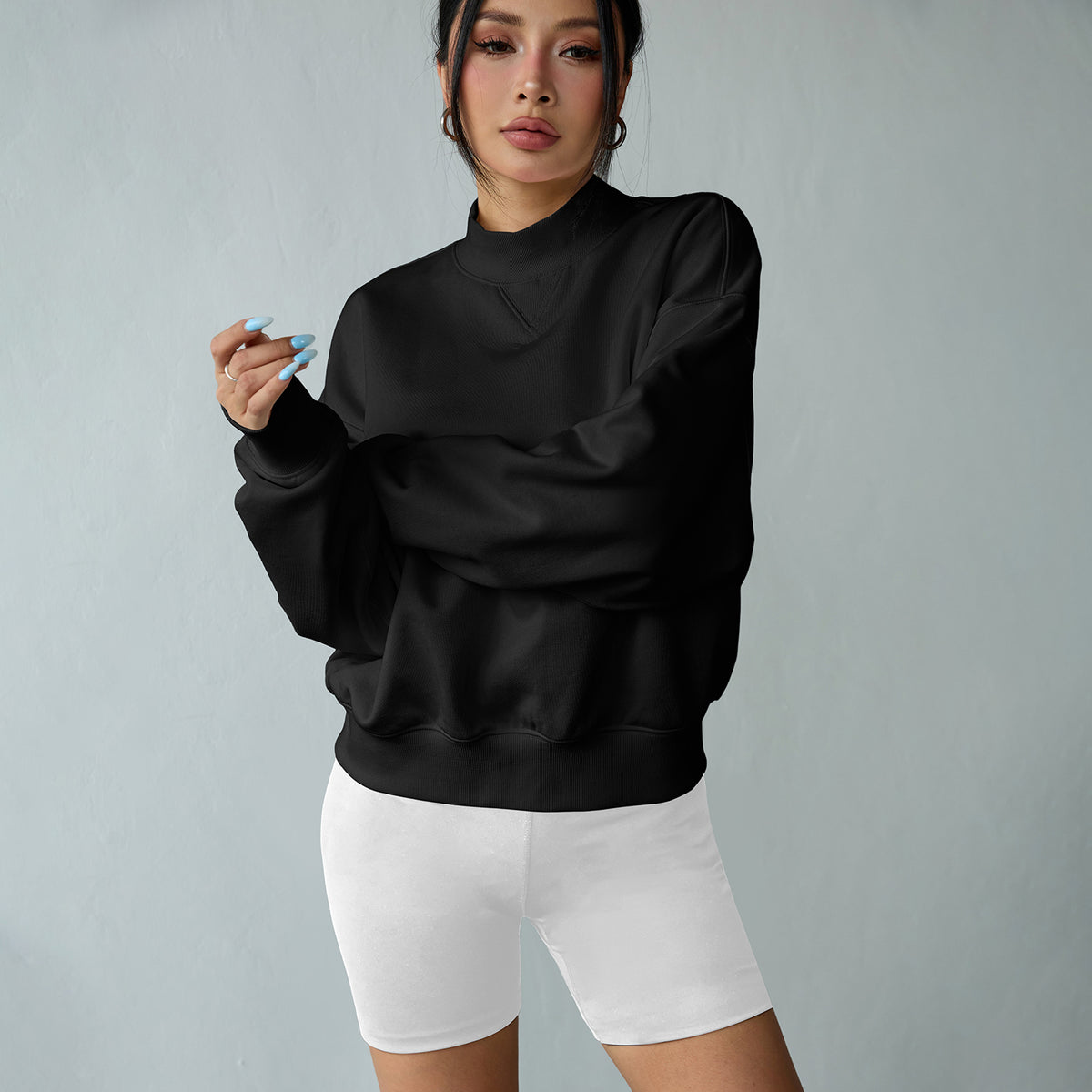 Florboom Women's Cropped Mock Neck Sweatshirt 85% Cotton Relaxed Fit Pullover Fall Top