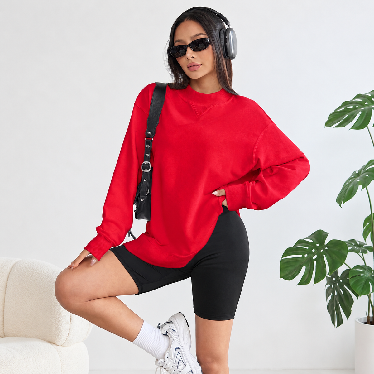 Florboom Women's Long Oversized Sweatshirts Mock Neck Pullover Long Sleeve Side Split Tops with Pocket