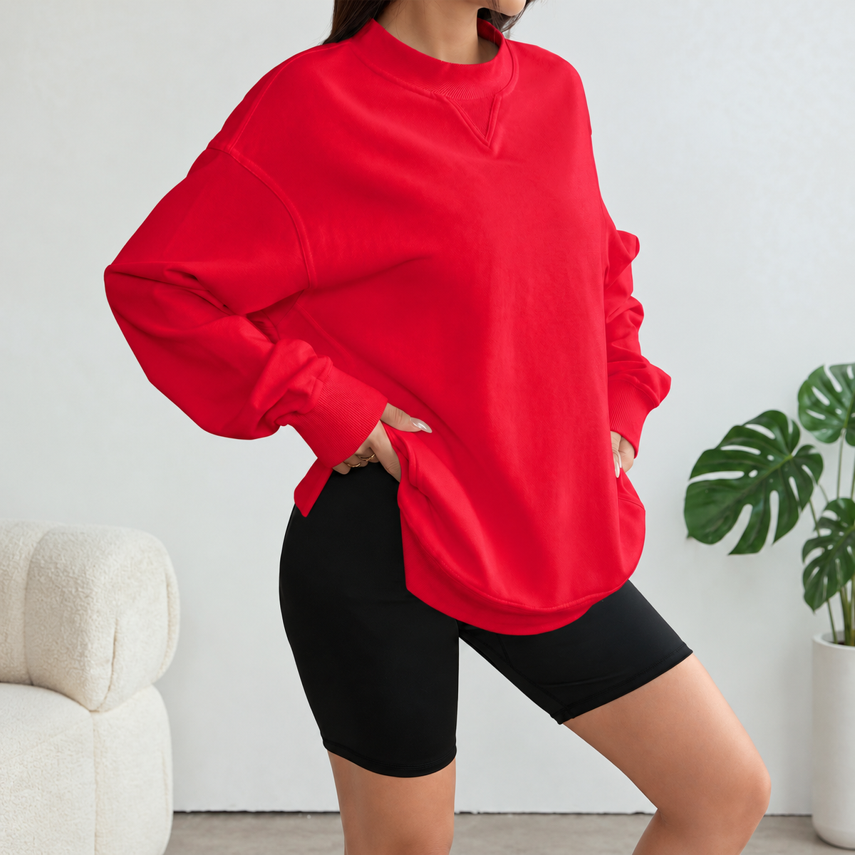 Florboom Women's Long Oversized Sweatshirts Mock Neck Pullover Long Sleeve Side Split Tops with Pocket