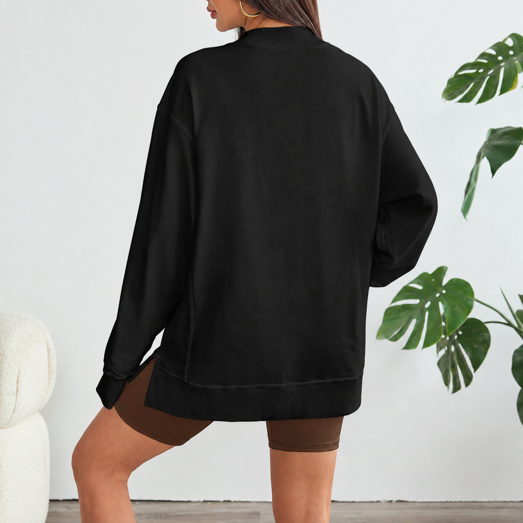 Florboom Women's Long Oversized Sweatshirts Mock Neck Pullover Long Sleeve Side Split Tops with Pocket