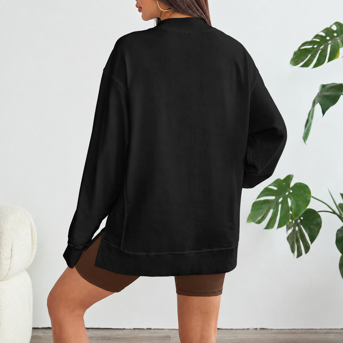 Florboom Women's Long Oversized Sweatshirts Mock Neck Pullover Long Sleeve Side Split Tops with Pocket