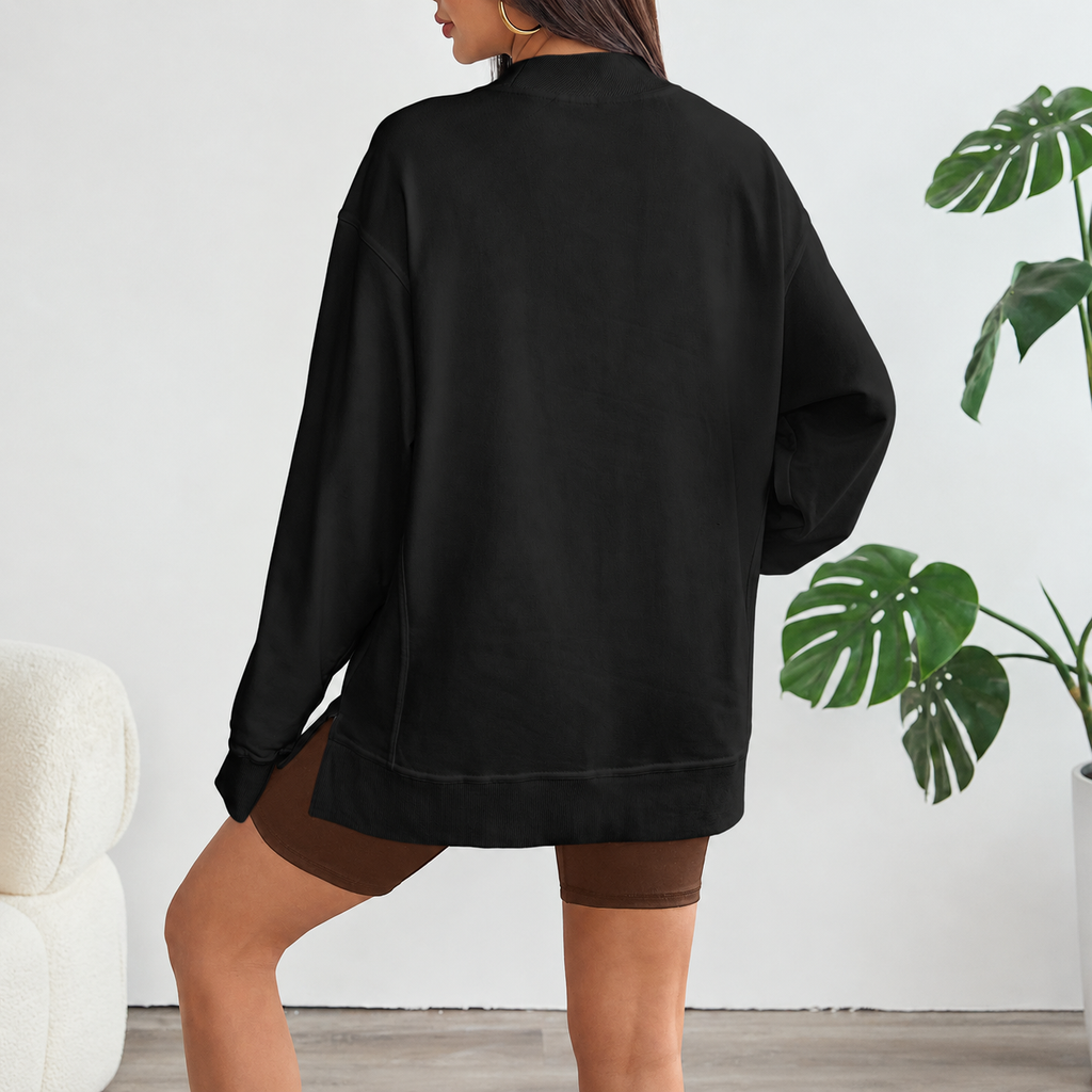 Florboom Women's Long Oversized Sweatshirts Mock Neck Pullover Long Sleeve Side Split Tops with Pocket