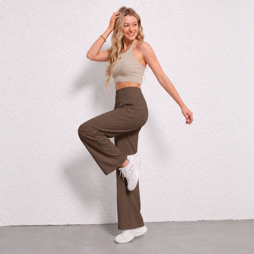 Florboom Women's Wide Leg Pants High Waisted Stretch Trousers Pockets