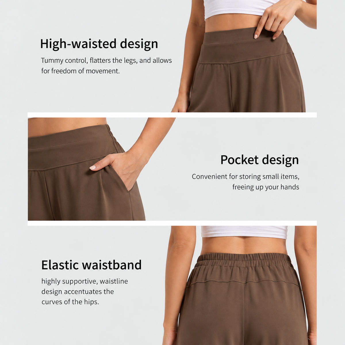 Florboom Women's Wide Leg Pants High Waisted Stretch Trousers Pockets