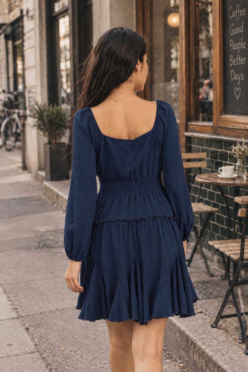 Rust Square-Neck Smocked Ruffle Dress