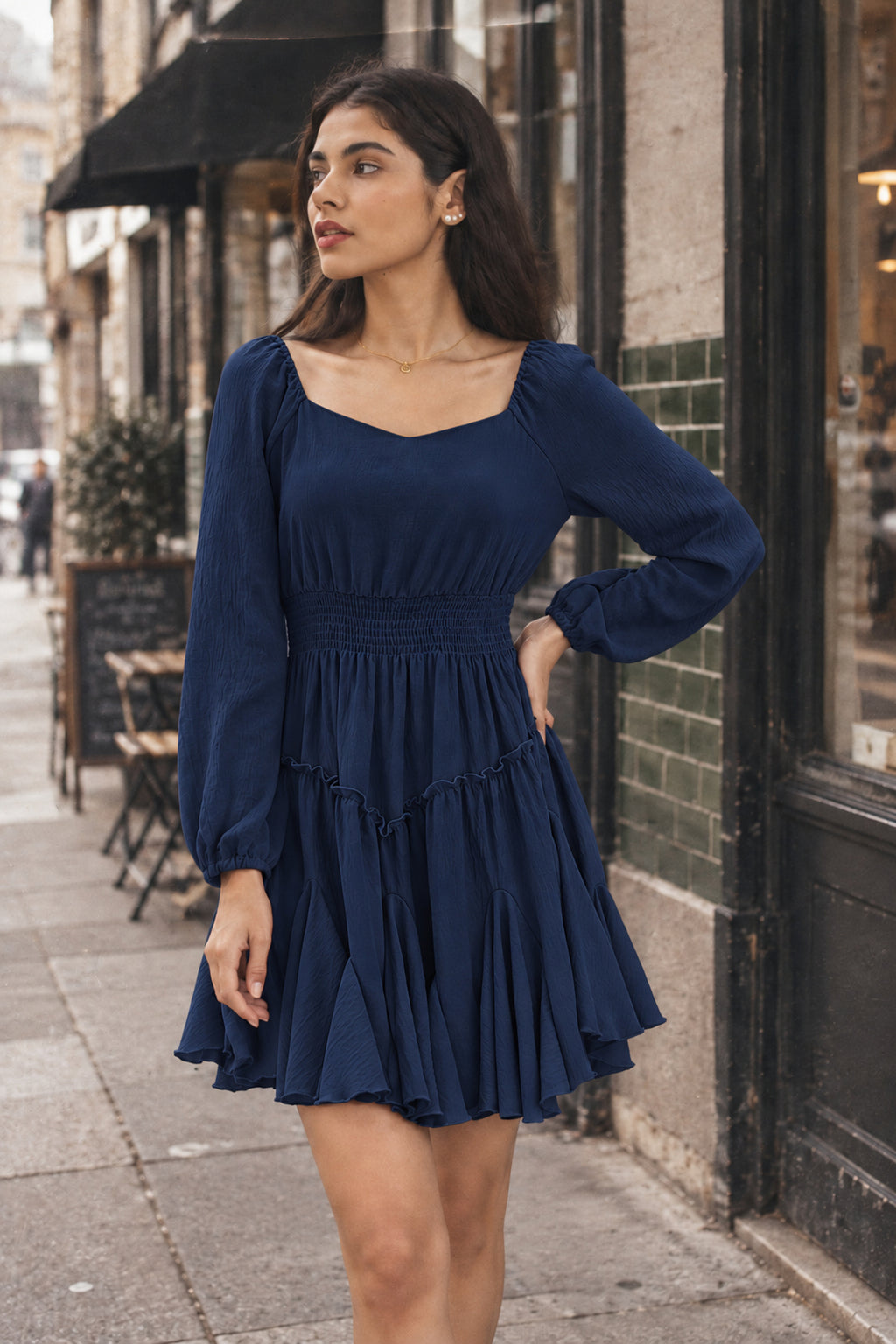 Rust Square-Neck Smocked Ruffle Dress