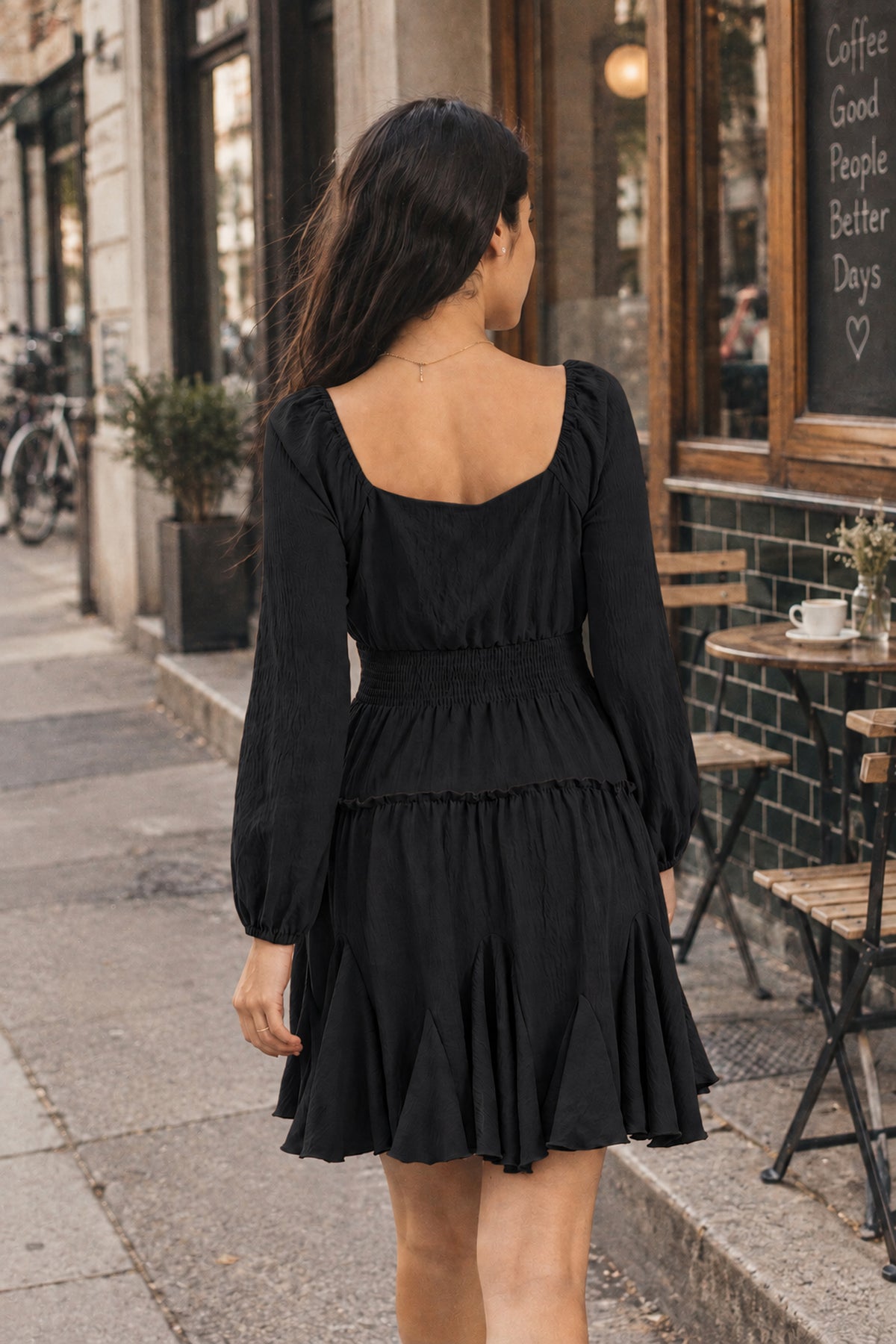 Rust Square-Neck Smocked Ruffle Dress