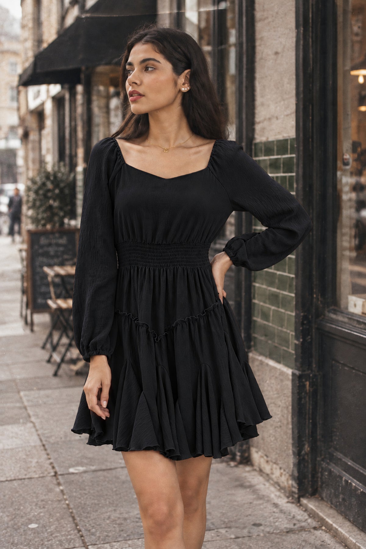 Rust Square-Neck Smocked Ruffle Dress