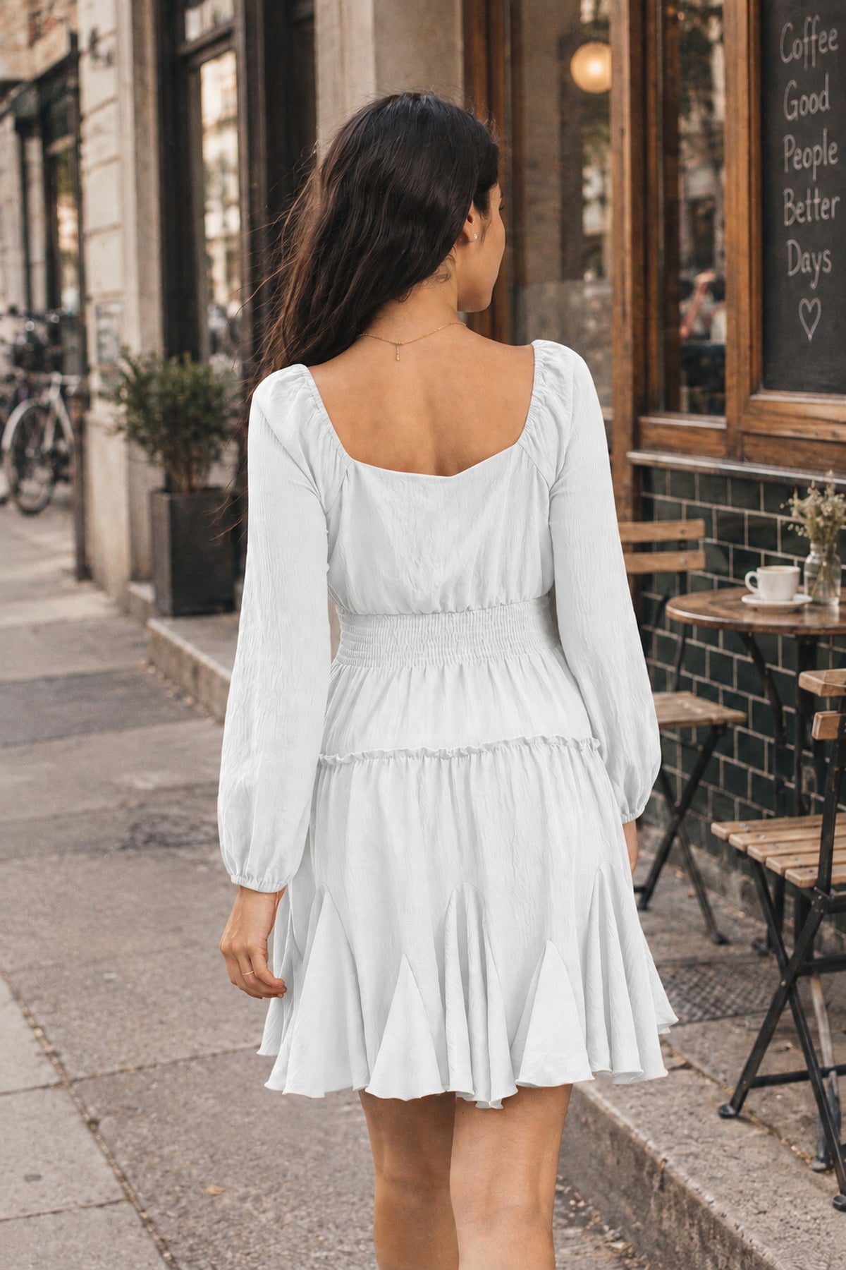 Rust Square-Neck Smocked Ruffle Dress