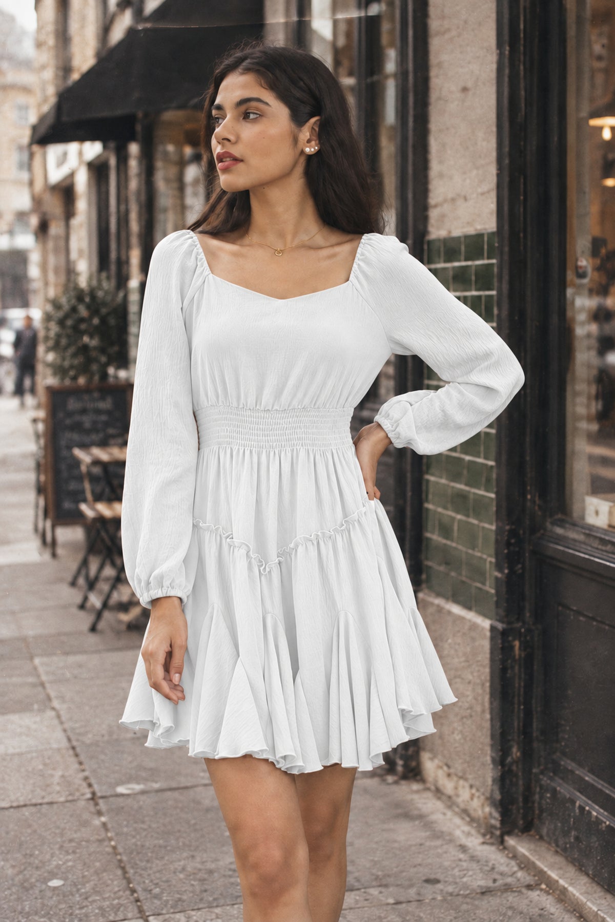 Rust Square-Neck Smocked Ruffle Dress