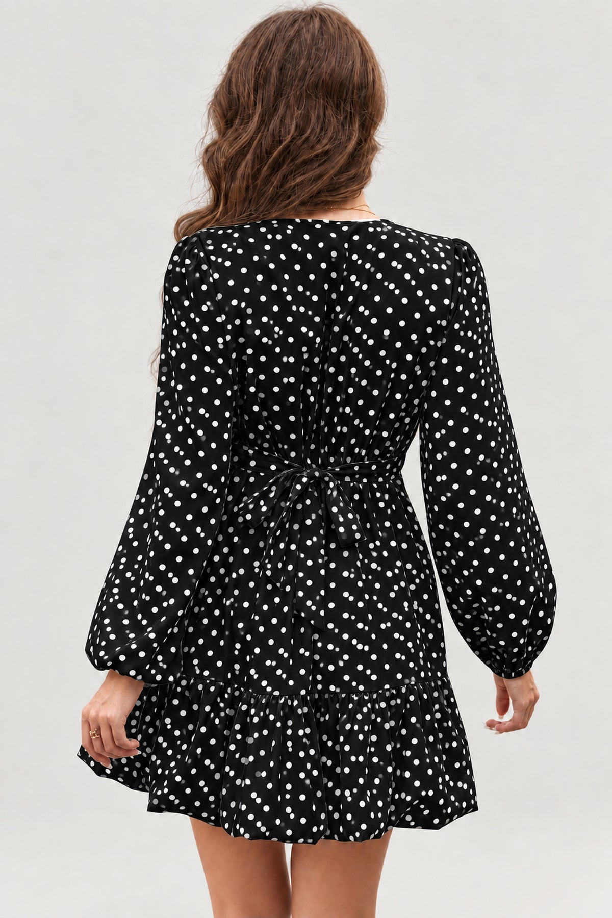 Polka Dot V-Neck Ruffle Mini Dress