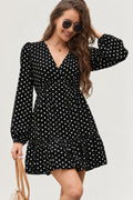 Polka Dot V-Neck Ruffle Mini Dress