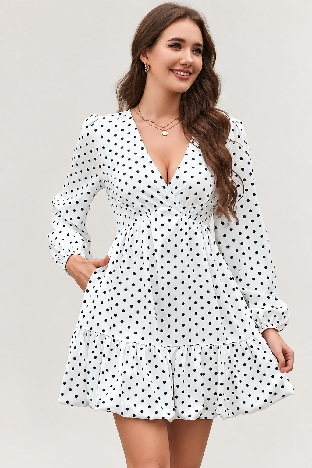 Polka Dot V-Neck Ruffle Mini Dress