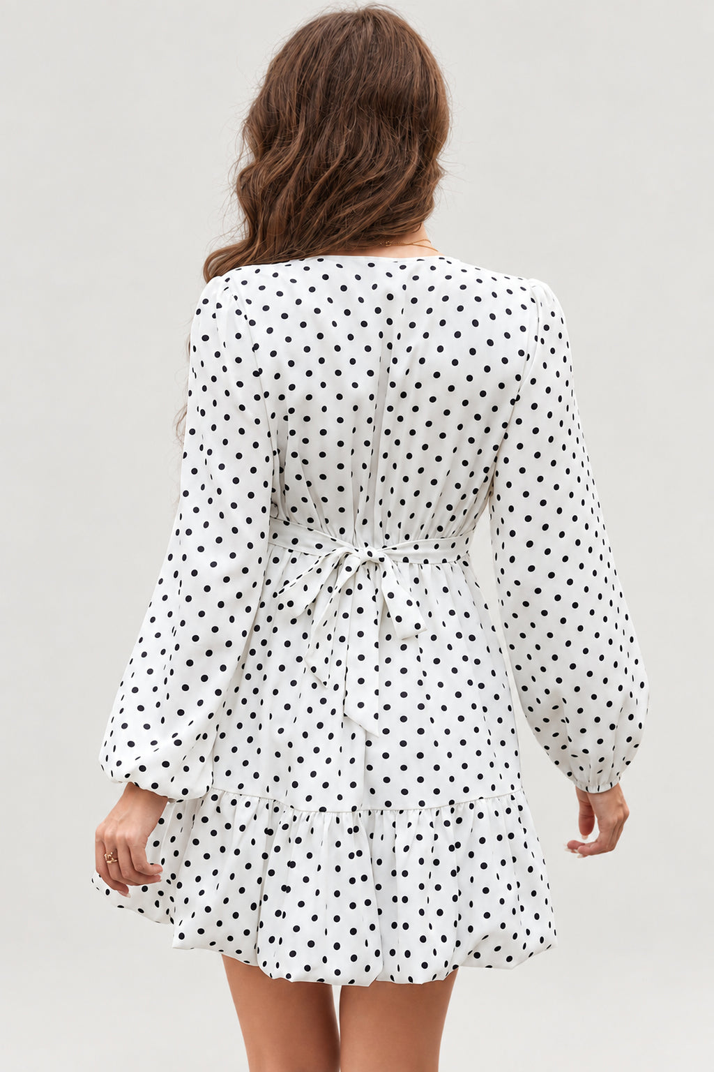 Polka Dot V-Neck Ruffle Mini Dress