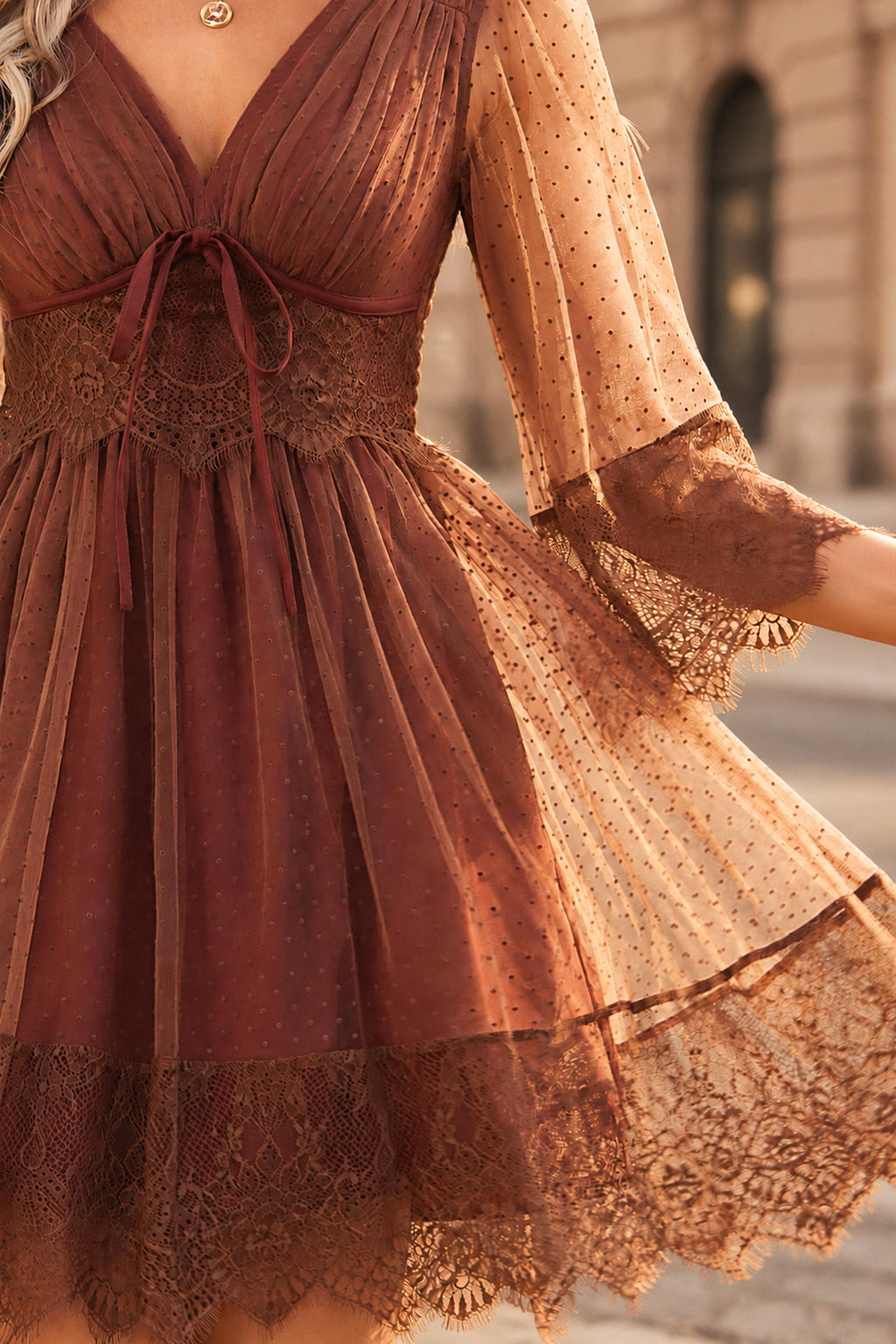 Boho Lace V-Neck Mini Dress