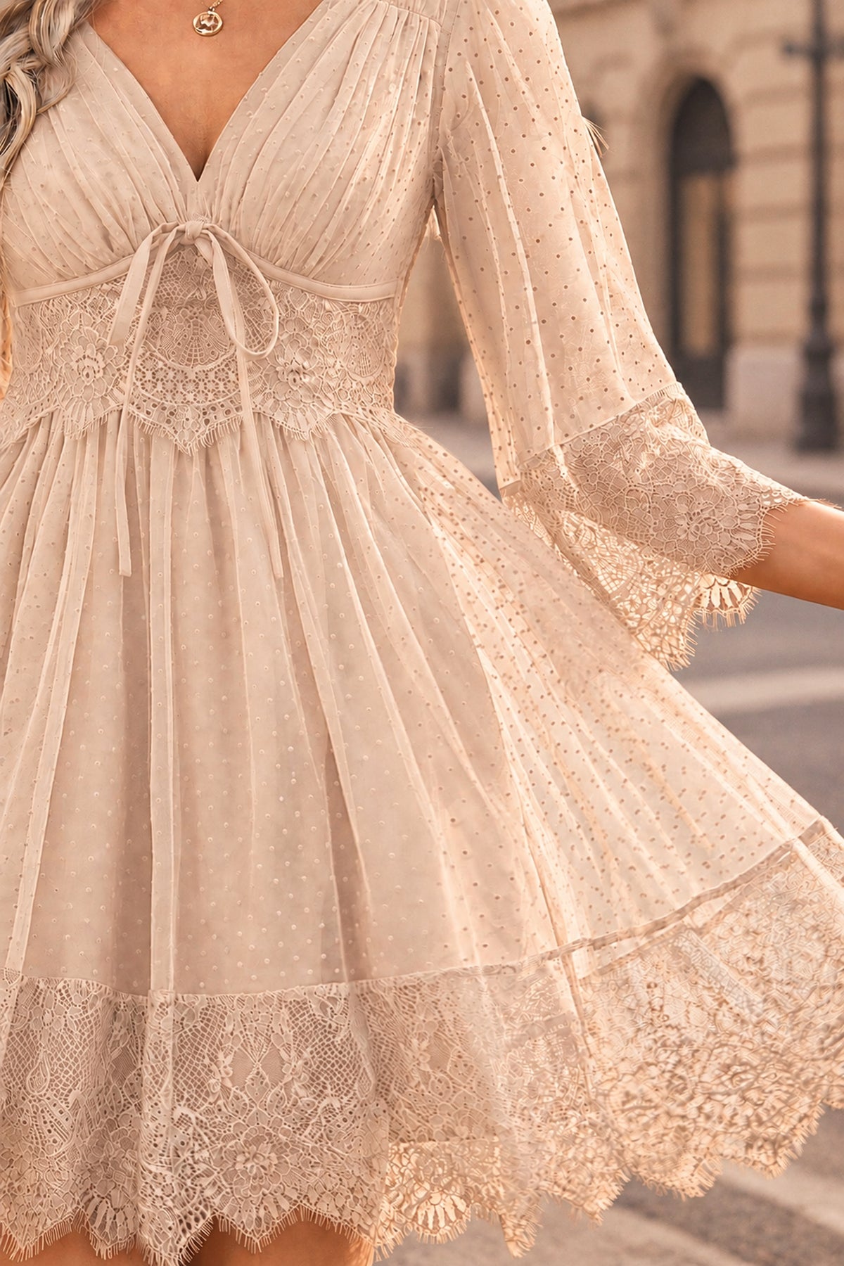 Boho Lace V-Neck Mini Dress