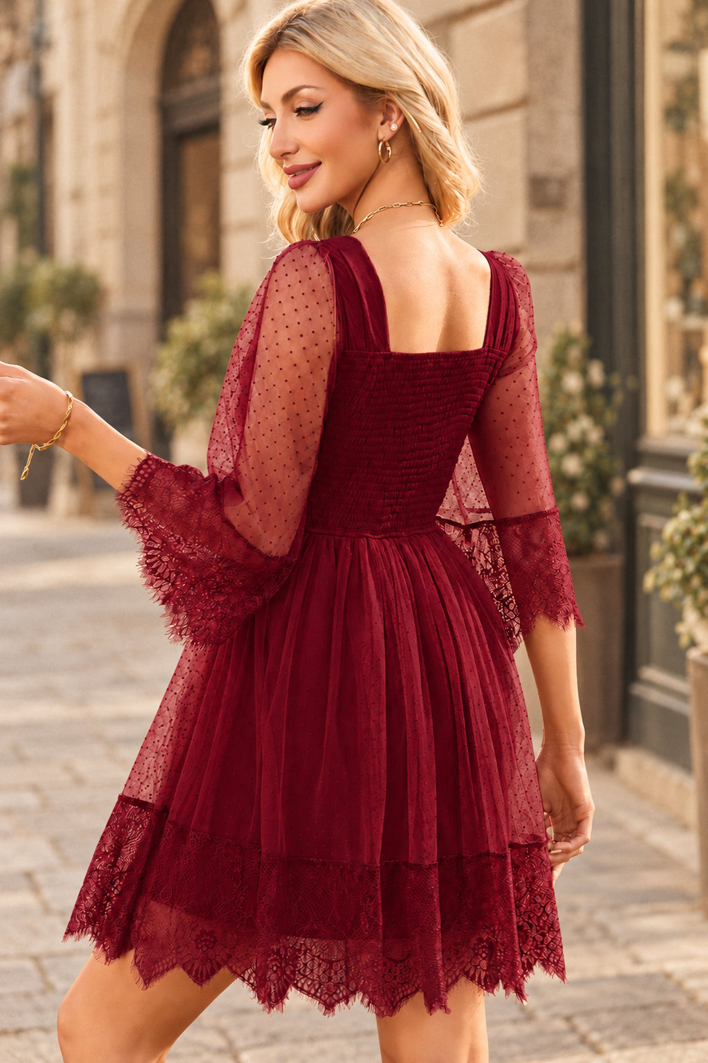 Boho Lace V-Neck Mini Dress