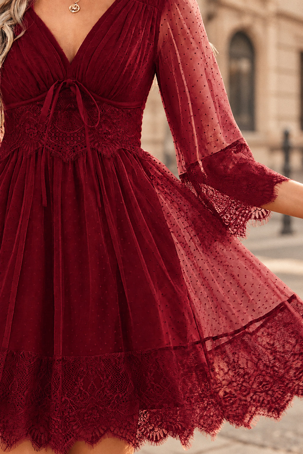 Boho Lace V-Neck Mini Dress