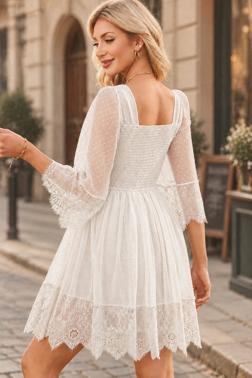 Boho Lace V-Neck Mini Dress