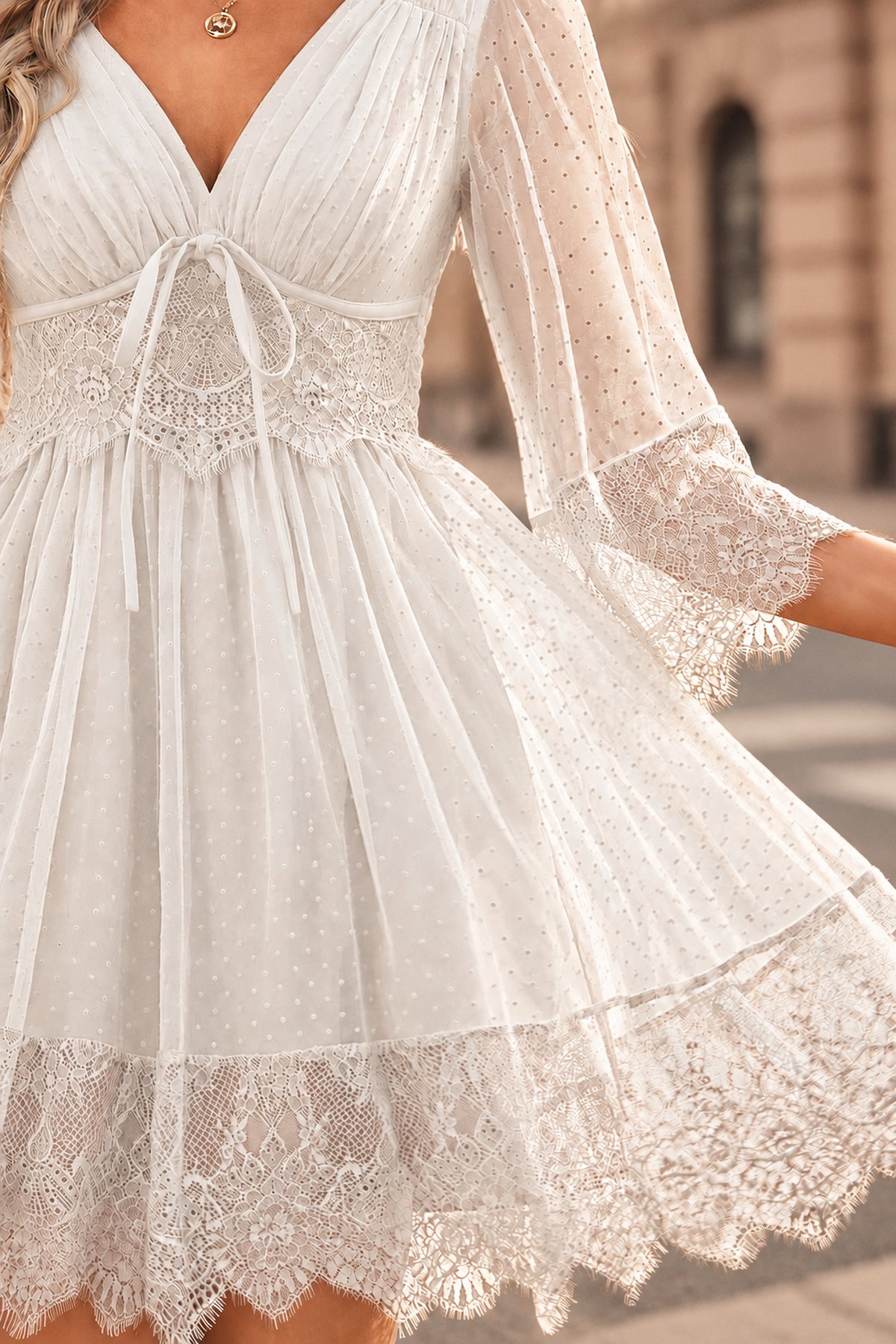 Boho Lace V-Neck Mini Dress